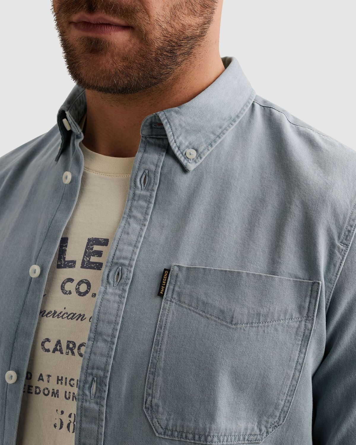 PME Legend Overhemd van denim met stitching details
