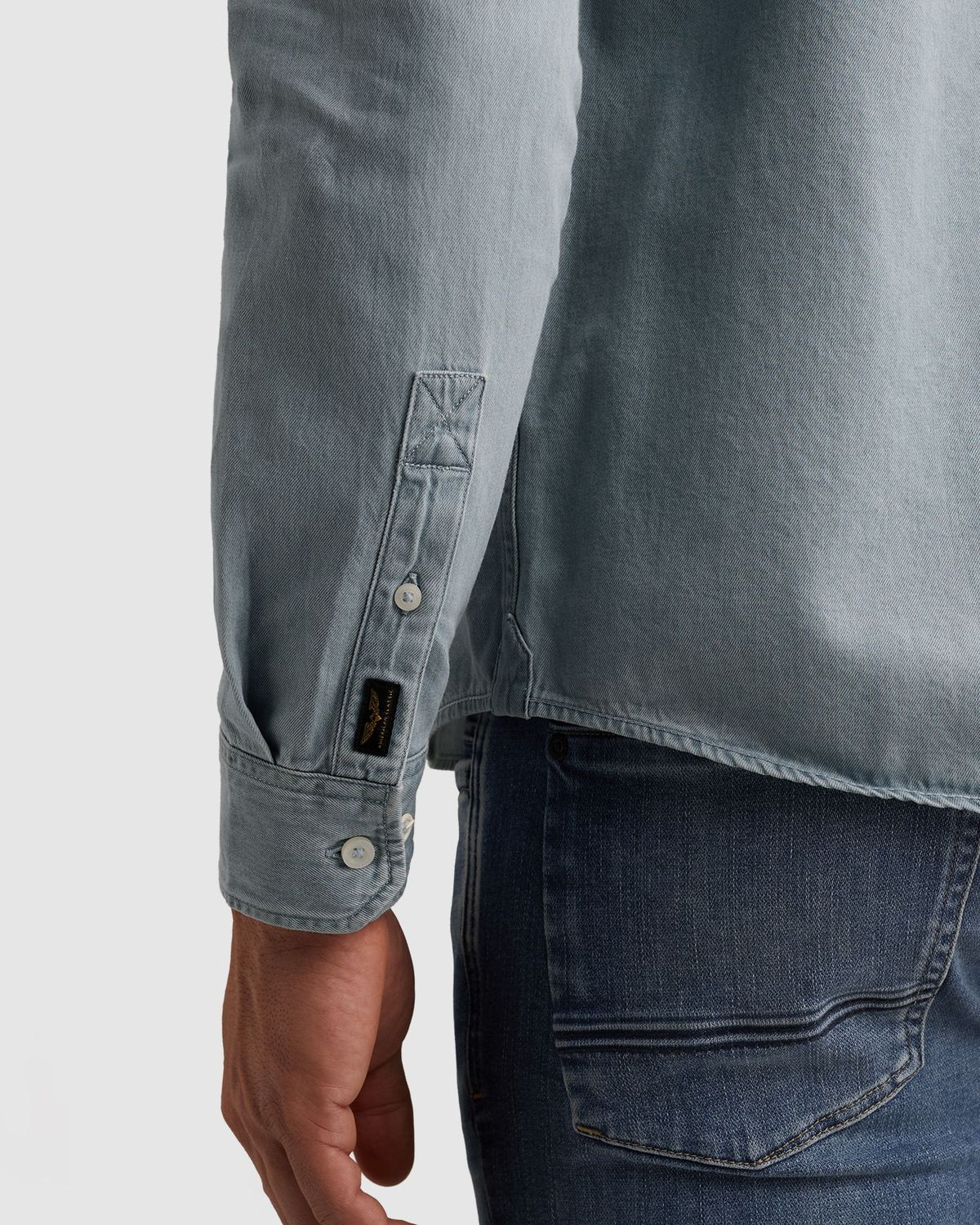 PME Legend Overhemd van denim met stitching details