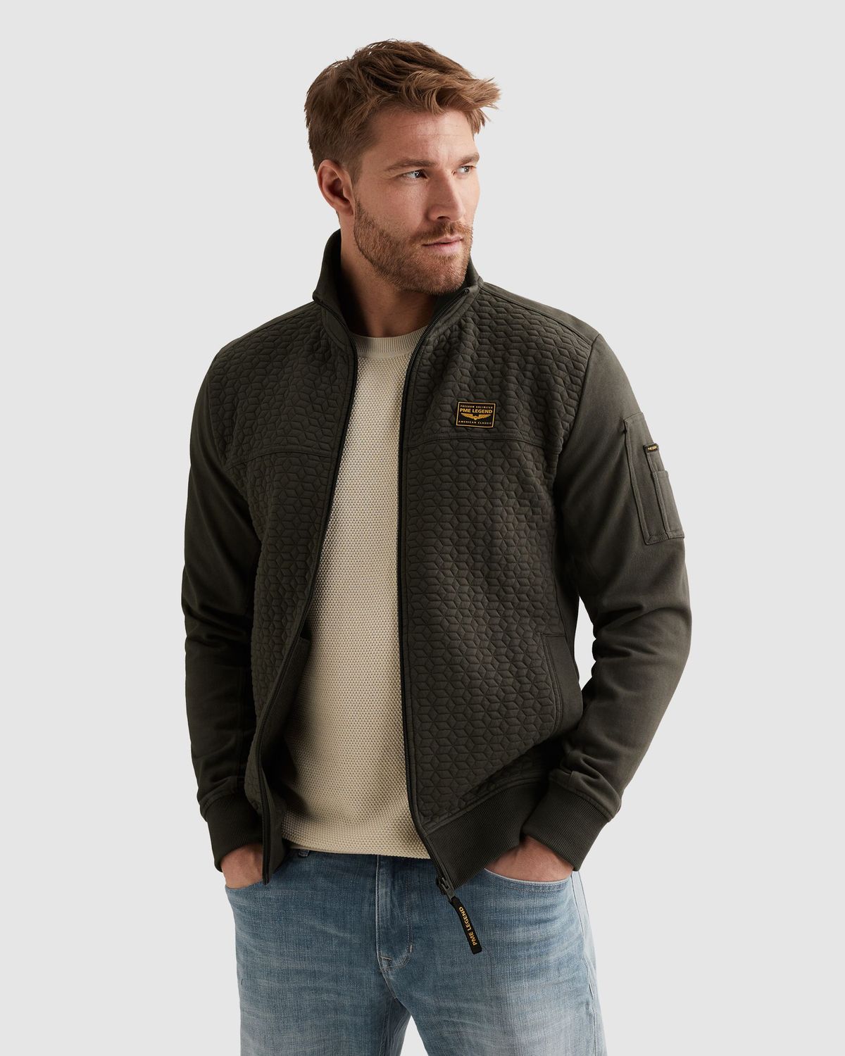 PME Legend Sweat jacket met structuren en flight pocket