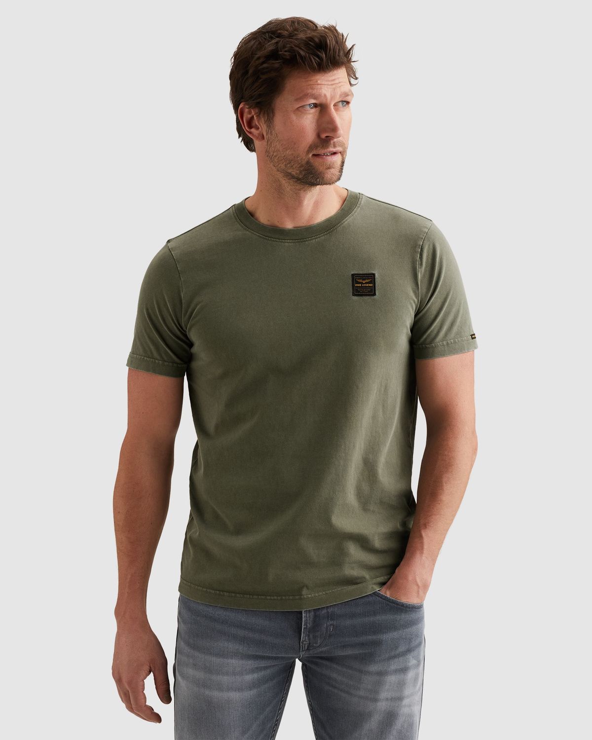 PME Legend T-shirt met garment-dye wassing en badge