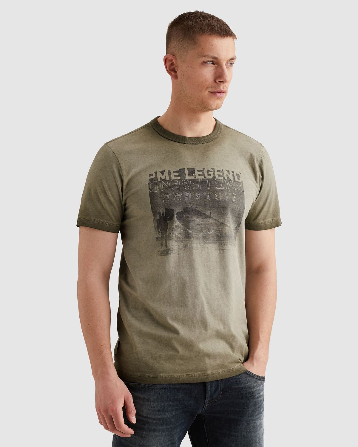 PME Legend T-shirt met artwork en cold-dye wassing PTSS2602555-6415