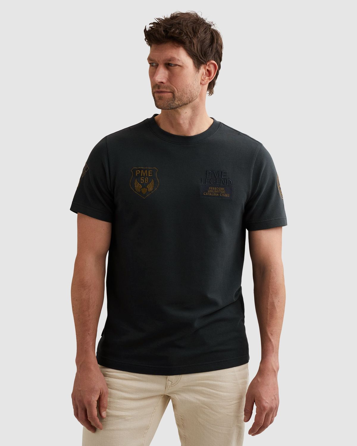 PME Legend Short sleeve r-neck flat waffle je Carbon PTSS2604576-5282