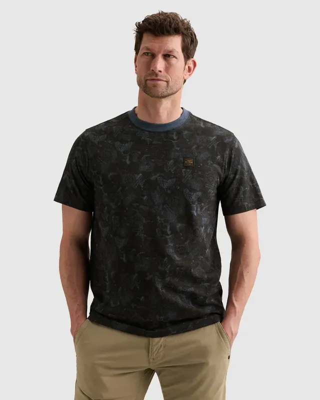 PME Legend T-shirt van slub jersey met subtiel allover print