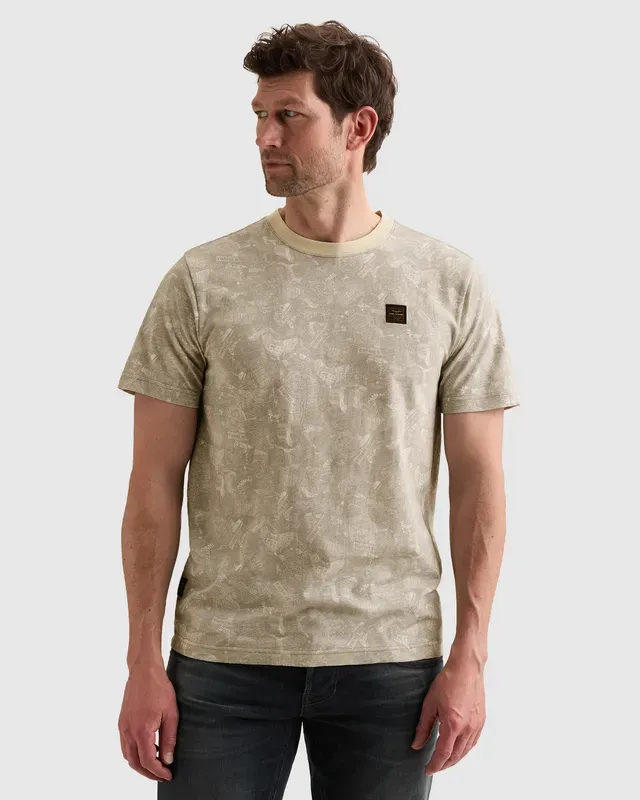 PME Legend T-shirt van slub jersey met subtiel allover print