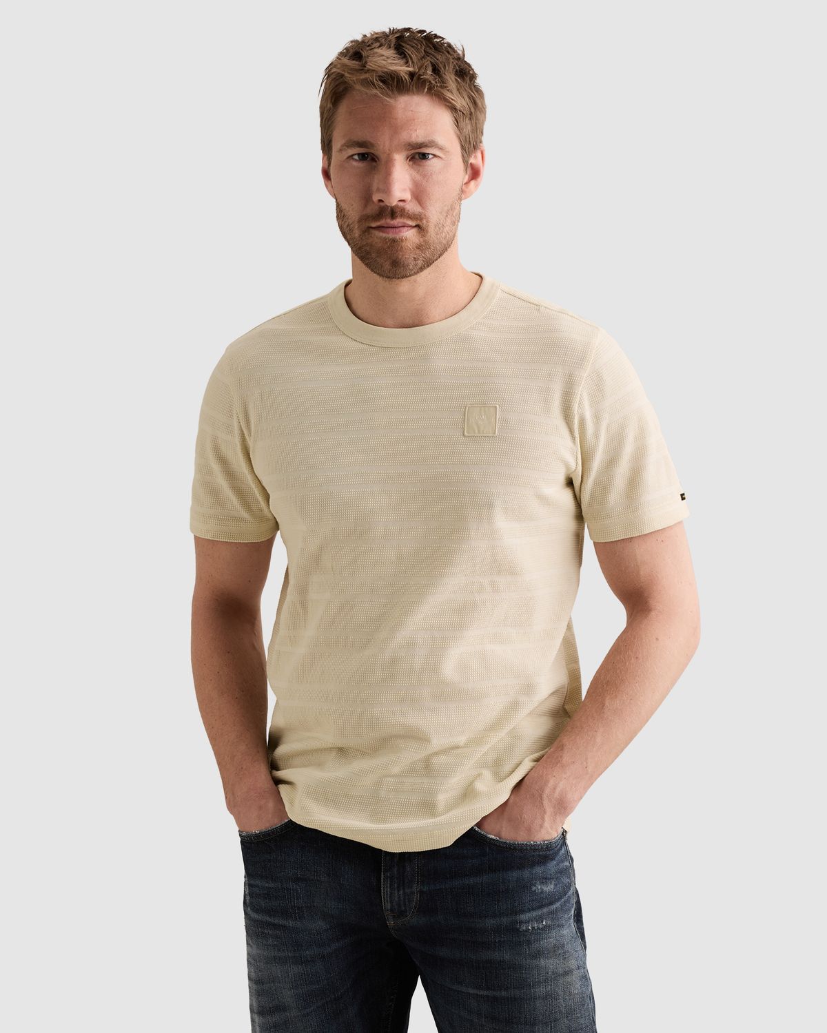 PME Legend T-shirt met streeppatroon en wafelstructuur