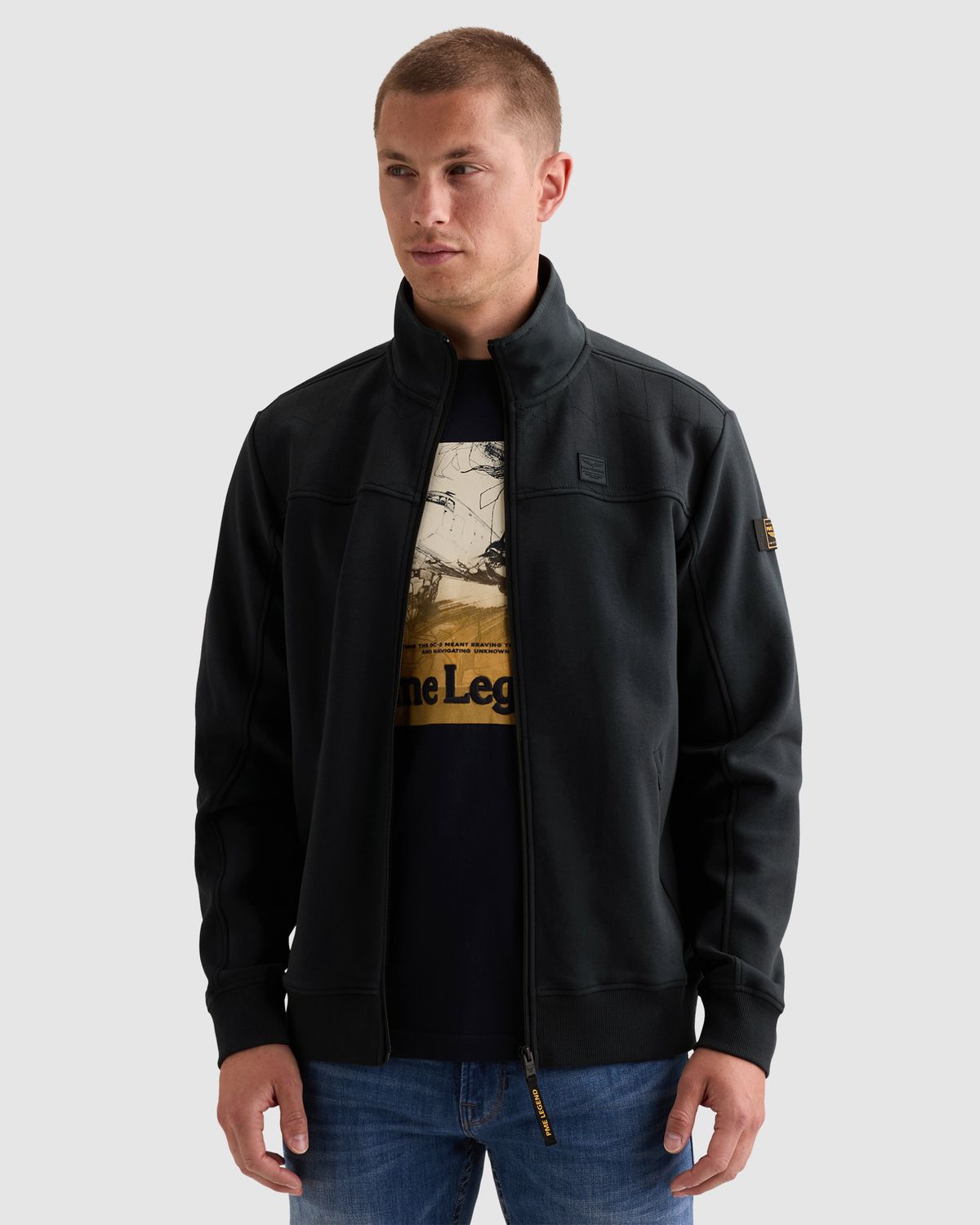 Sweat jacket met ritssluiting en doorgestikt patroon