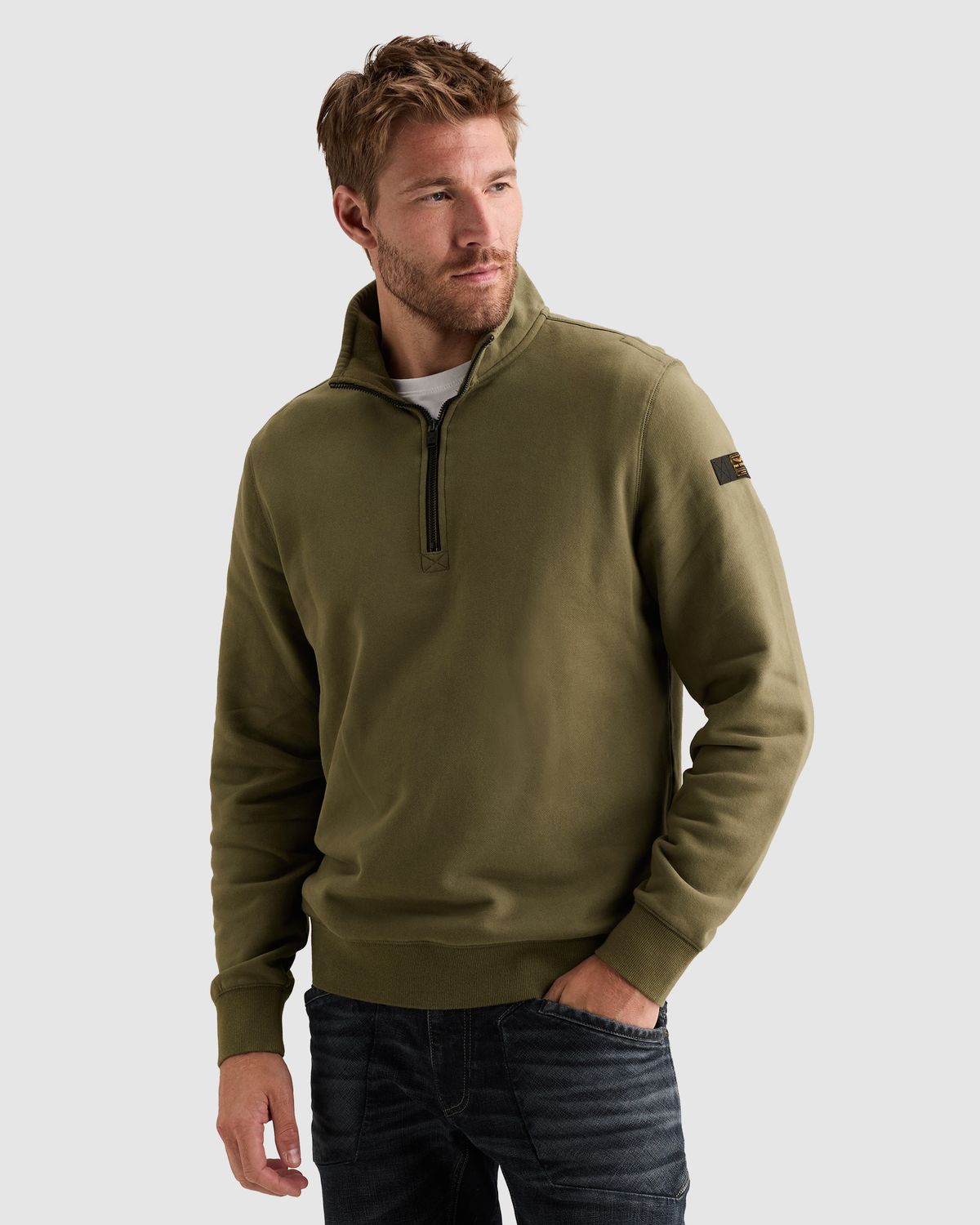 PME Legend Sweatshirt met halve rits en garment-dye wassing