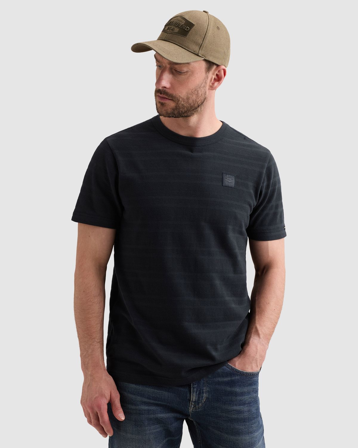 PME Legend T-shirt met streeppatroon en wafelstructuur