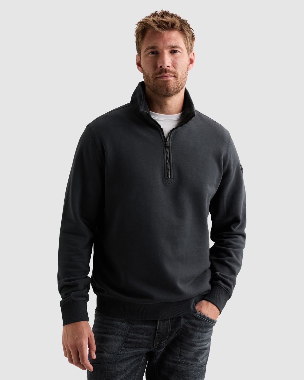 PME Legend Sweatshirt met halve rits en garment-dye wassing