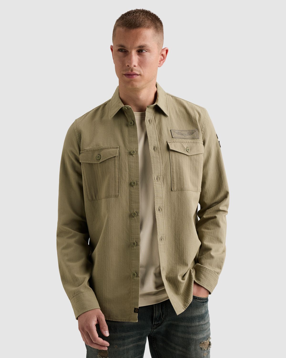PME Legend Overhemd van 100% katoen met borstzakken en badge