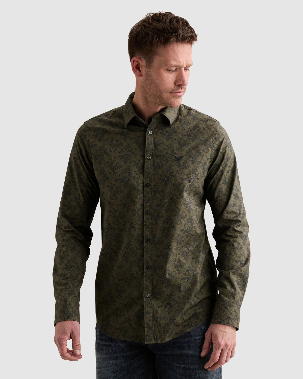 PME Legend Overhemd met allover print en geborduurd logo