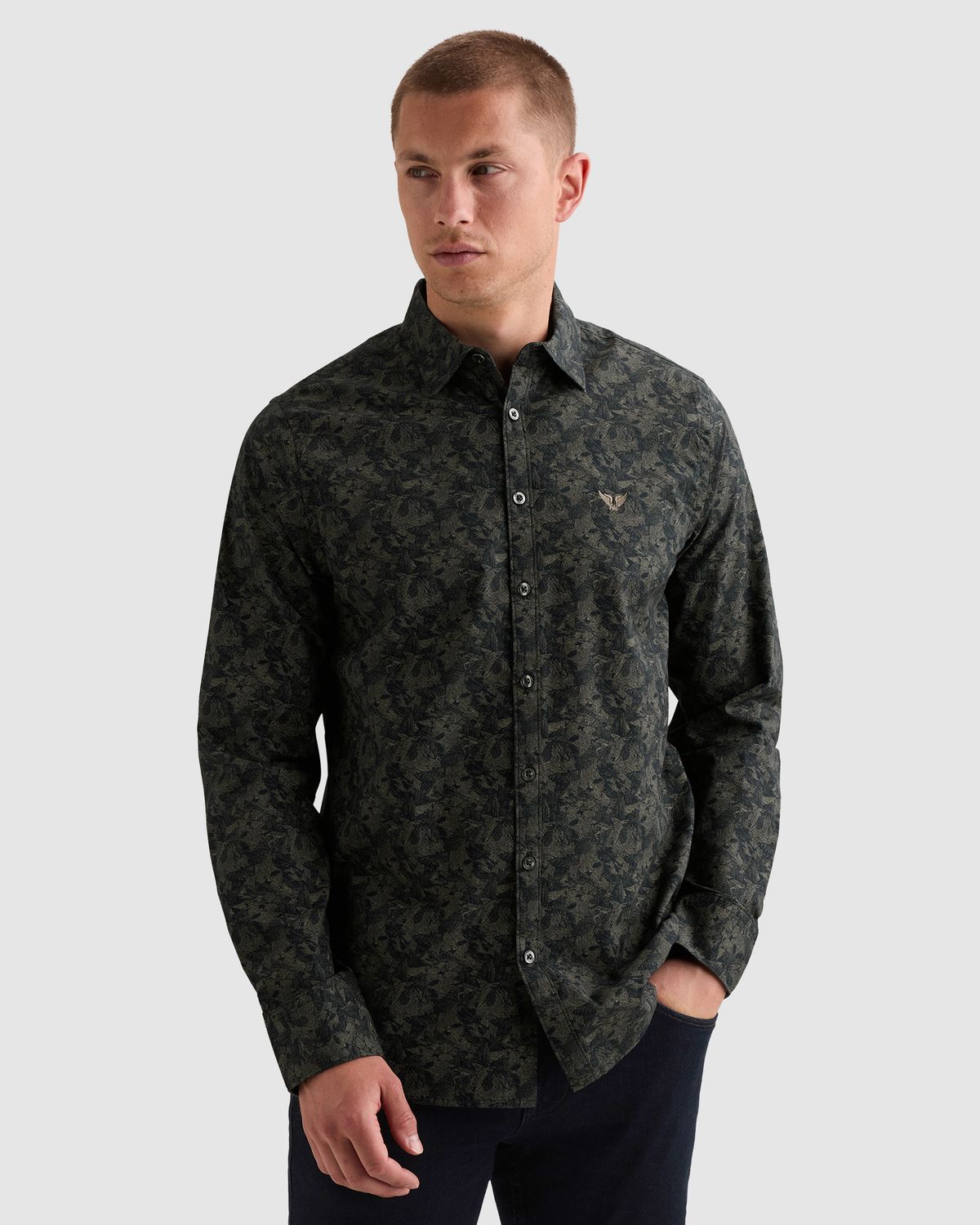 PME Legend Overhemd met allover print en geborduurd logo
