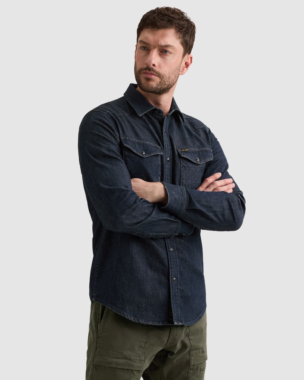PME Legend Denim shirt met knoopsluiting en badge