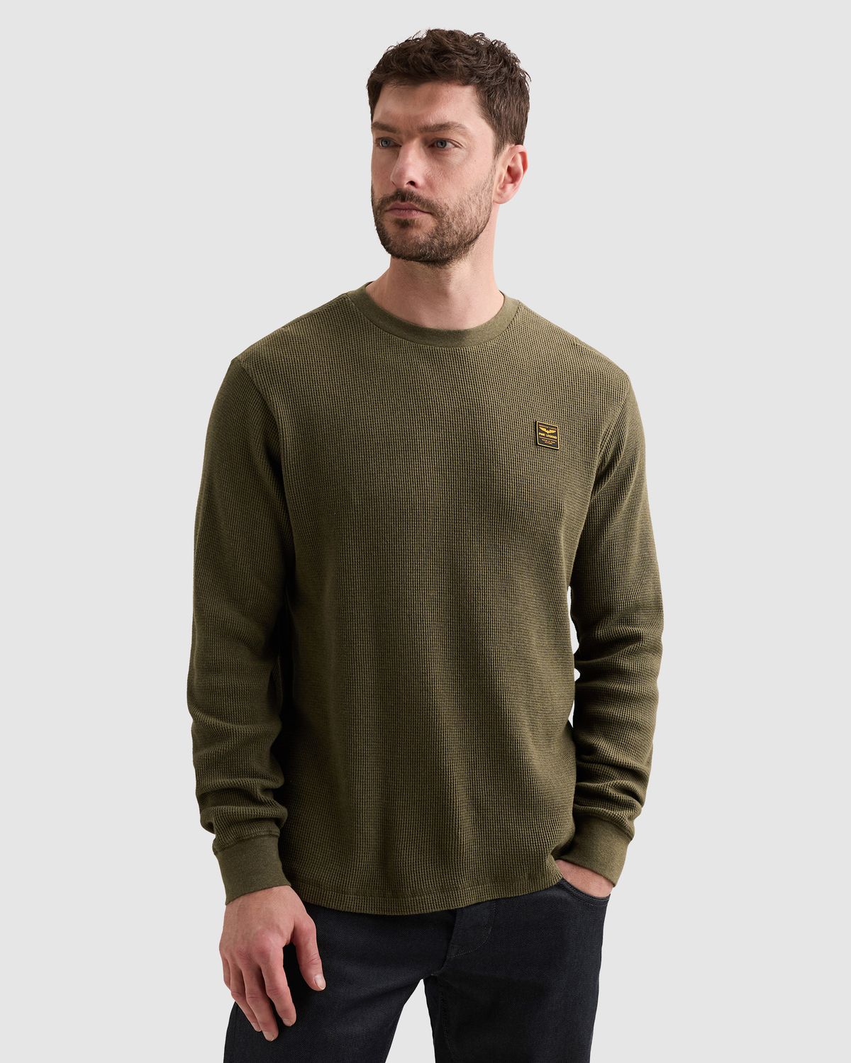 PME Legend Long sleeve r-neck waffle melange Kalamata PTS2608500
