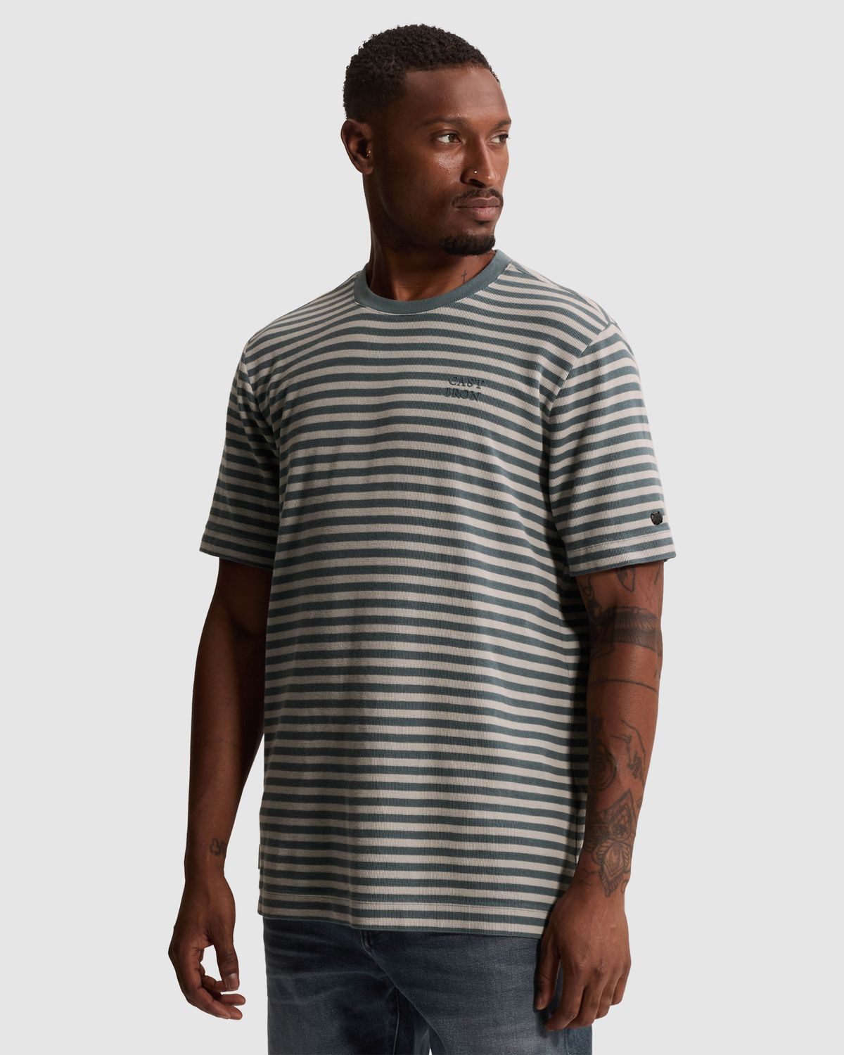 Cast Iron T-shirt met wafelstructuur en streeppatroon