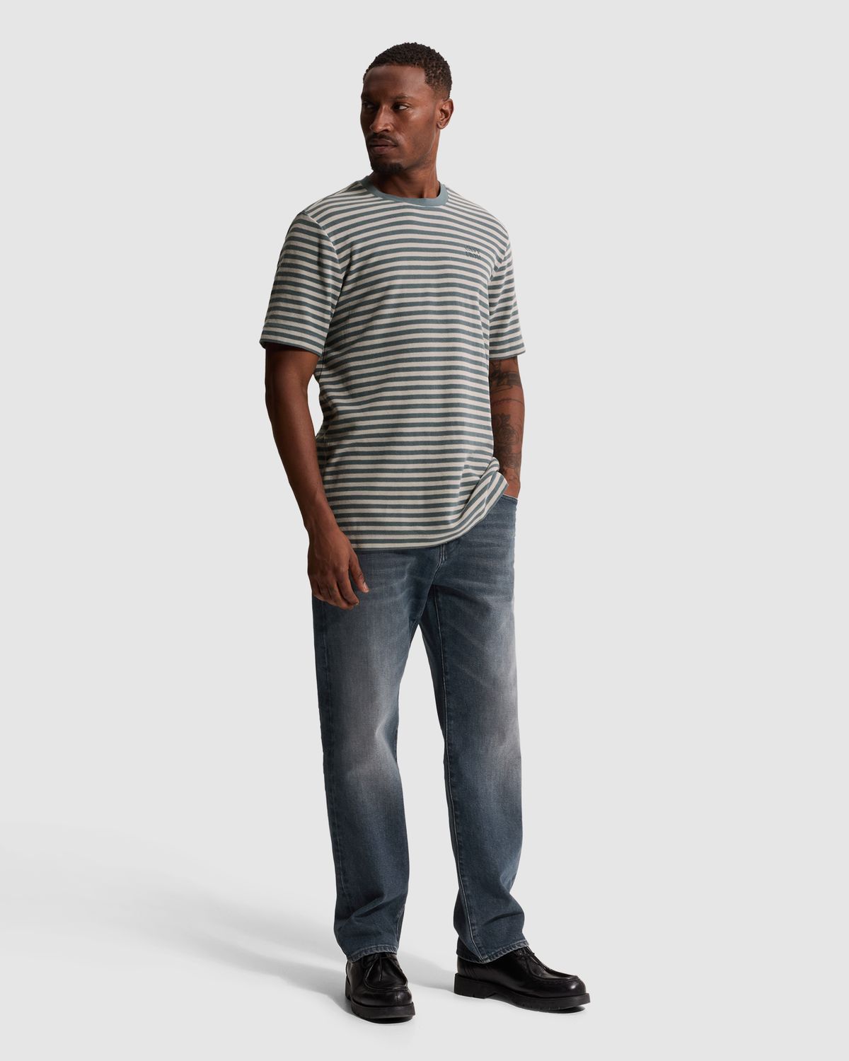 Cast Iron T-shirt met wafelstructuur en streeppatroon