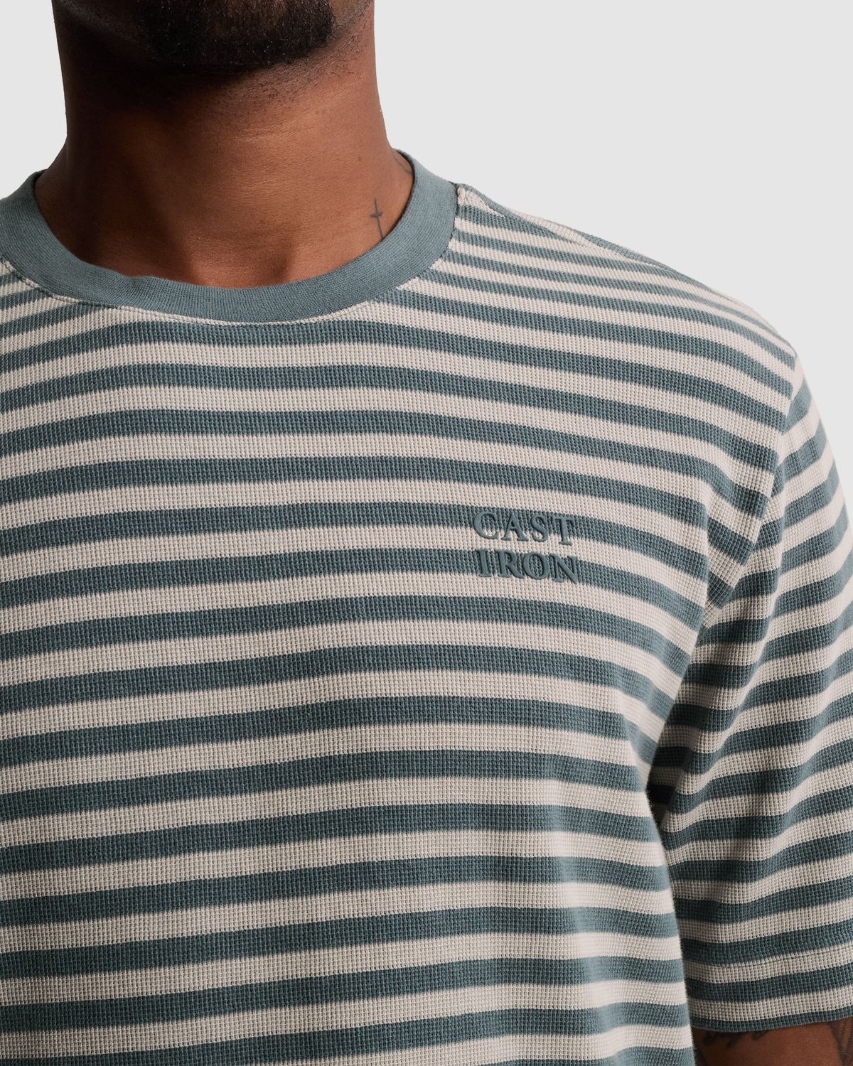Cast Iron T-shirt met wafelstructuur en streeppatroon