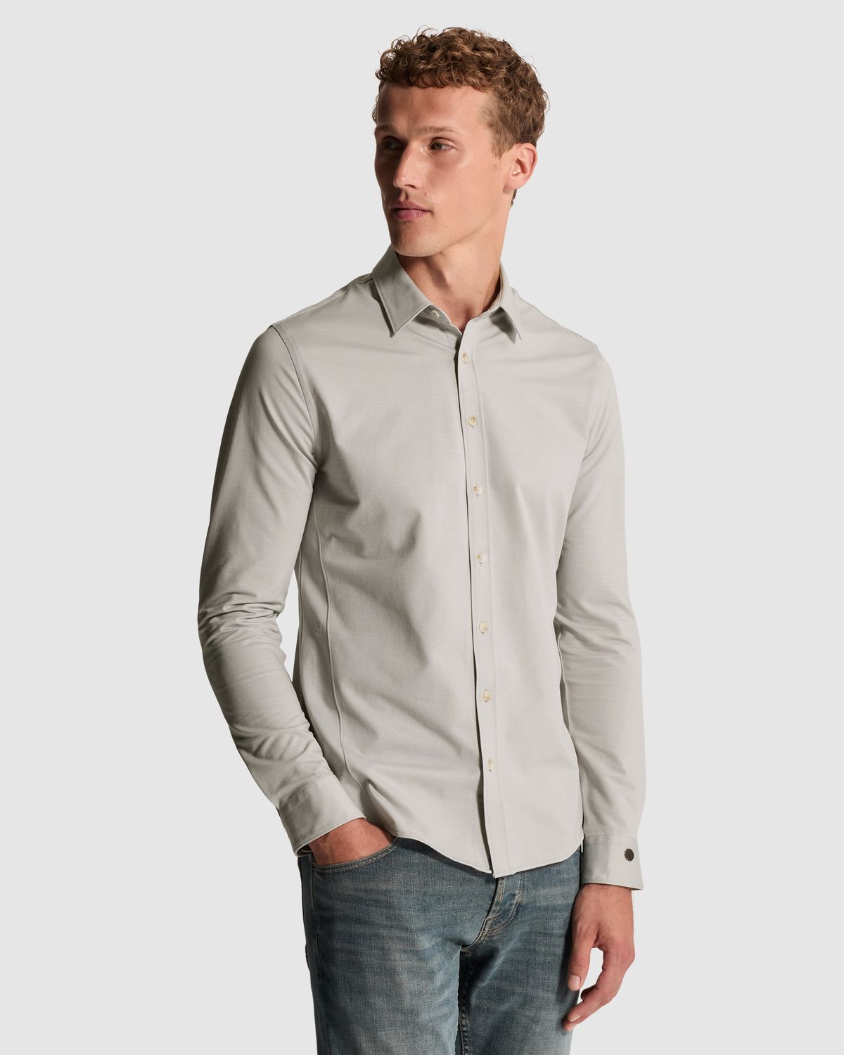 Cast Iron Overhemd van twill jersey met kentkraag