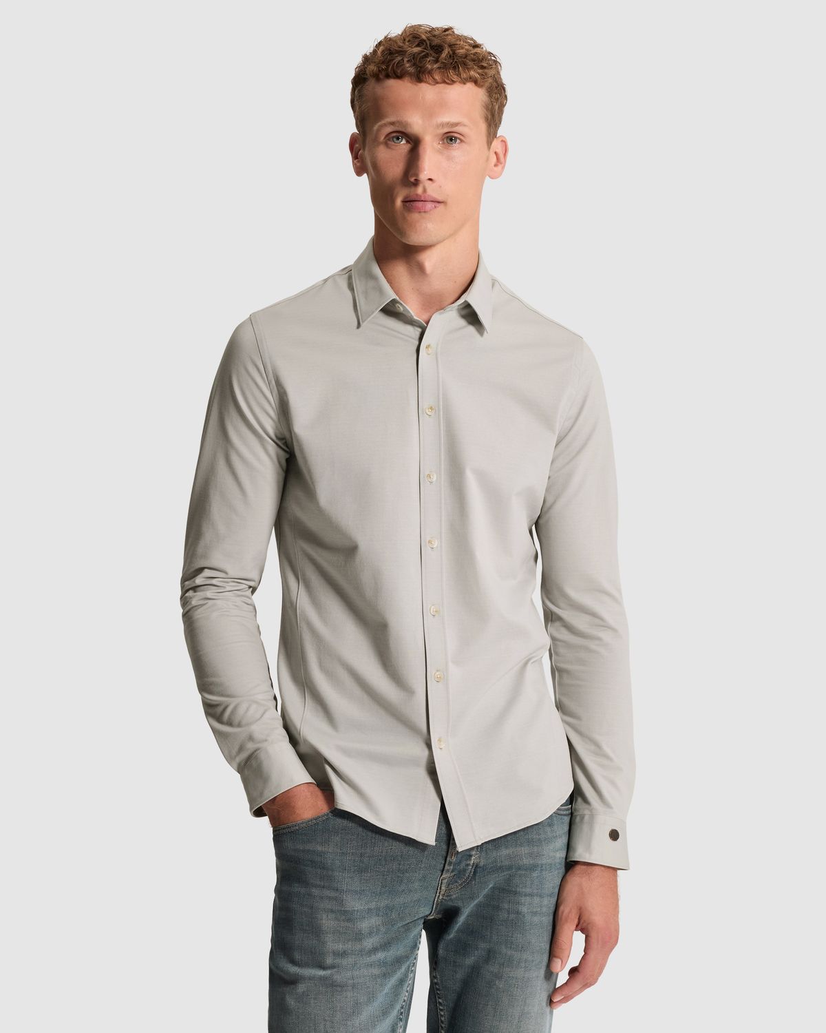 Cast Iron Overhemd van twill jersey met kentkraag