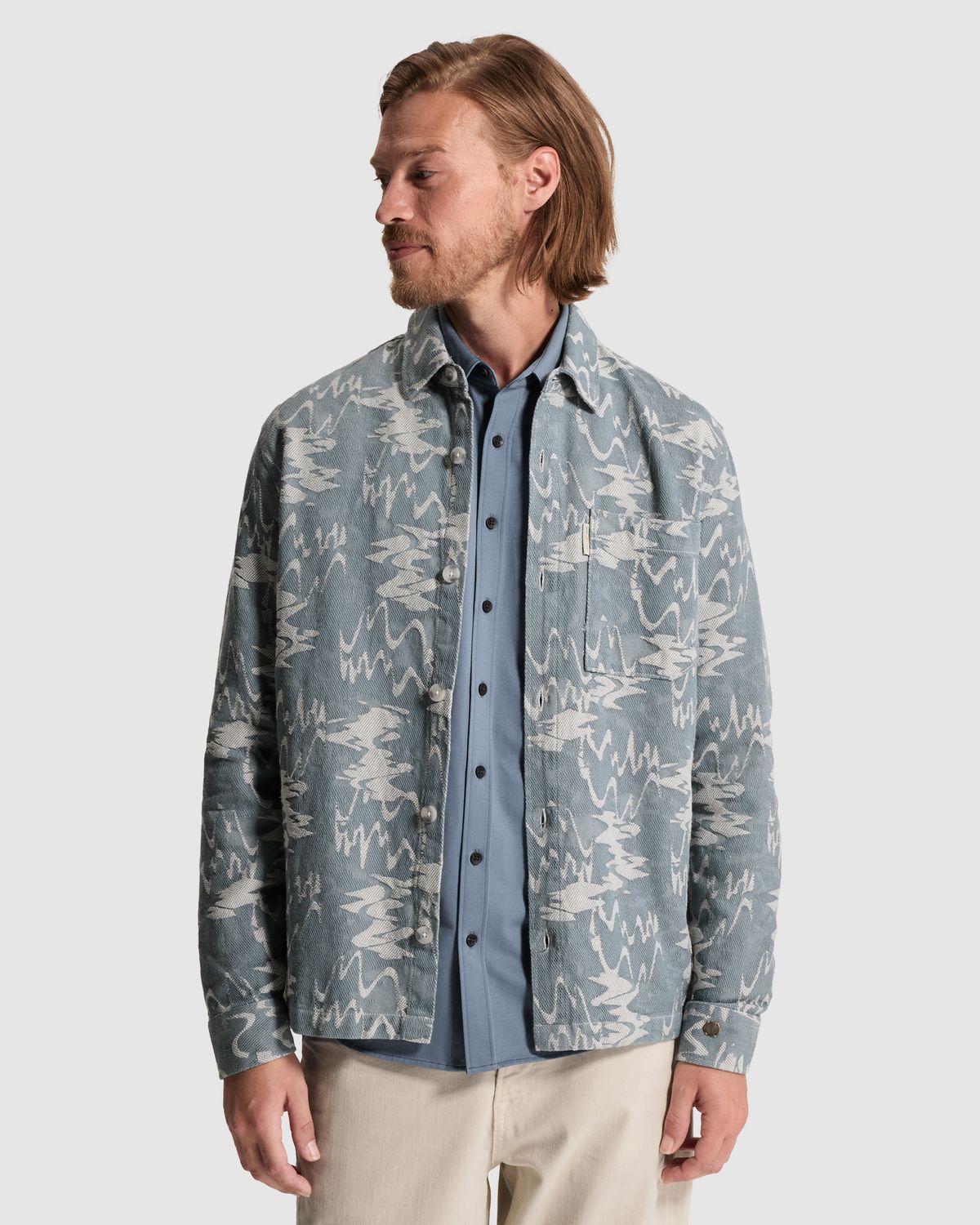 Cast Iron Long Overshirt met jacquardpatroon en knoopsluiting