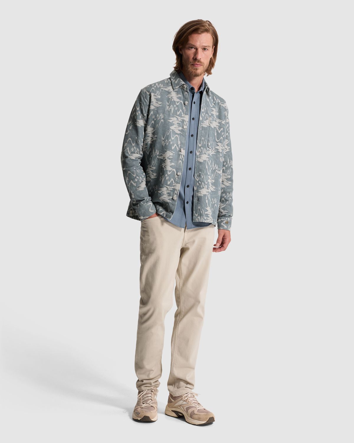 Cast Iron Long Overshirt met jacquardpatroon en knoopsluiting