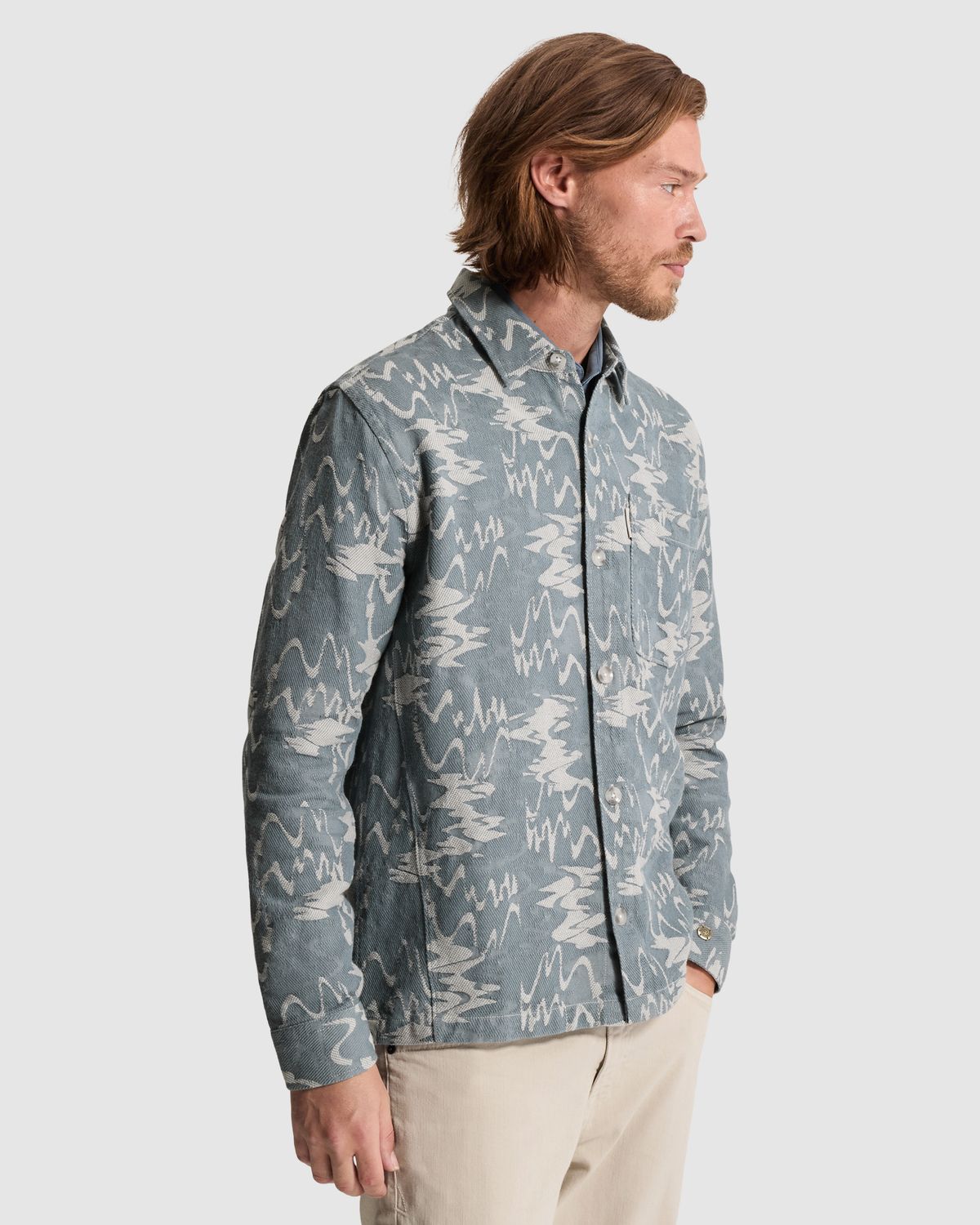Cast Iron Long Overshirt met jacquardpatroon en knoopsluiting