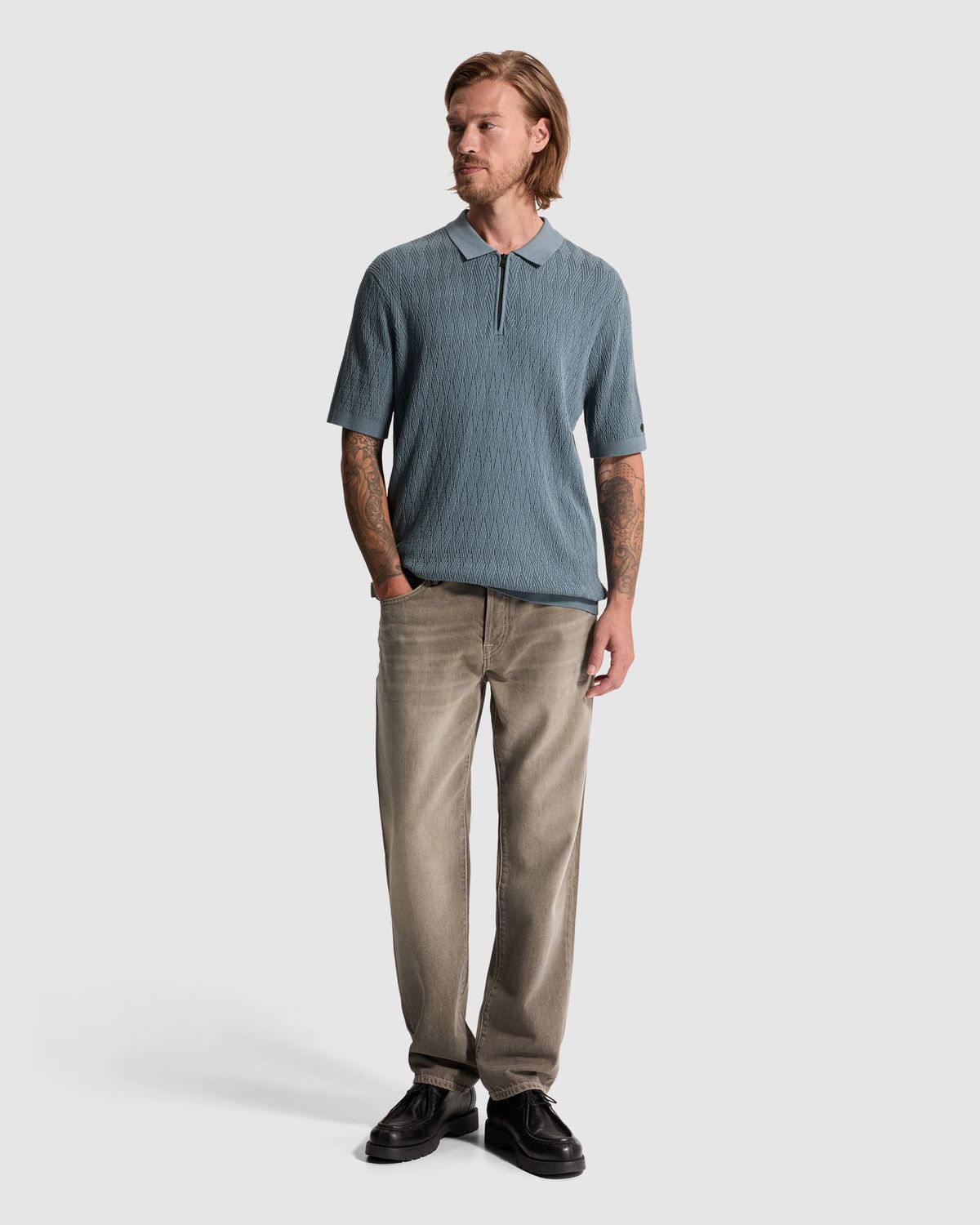 Cast Iron Polo van katoen/modal met rits