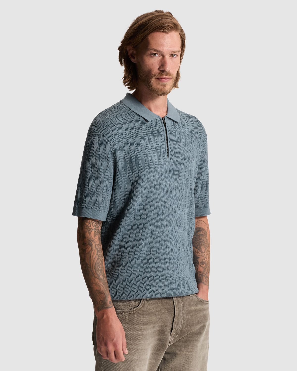 Cast Iron Polo van katoen/modal met rits