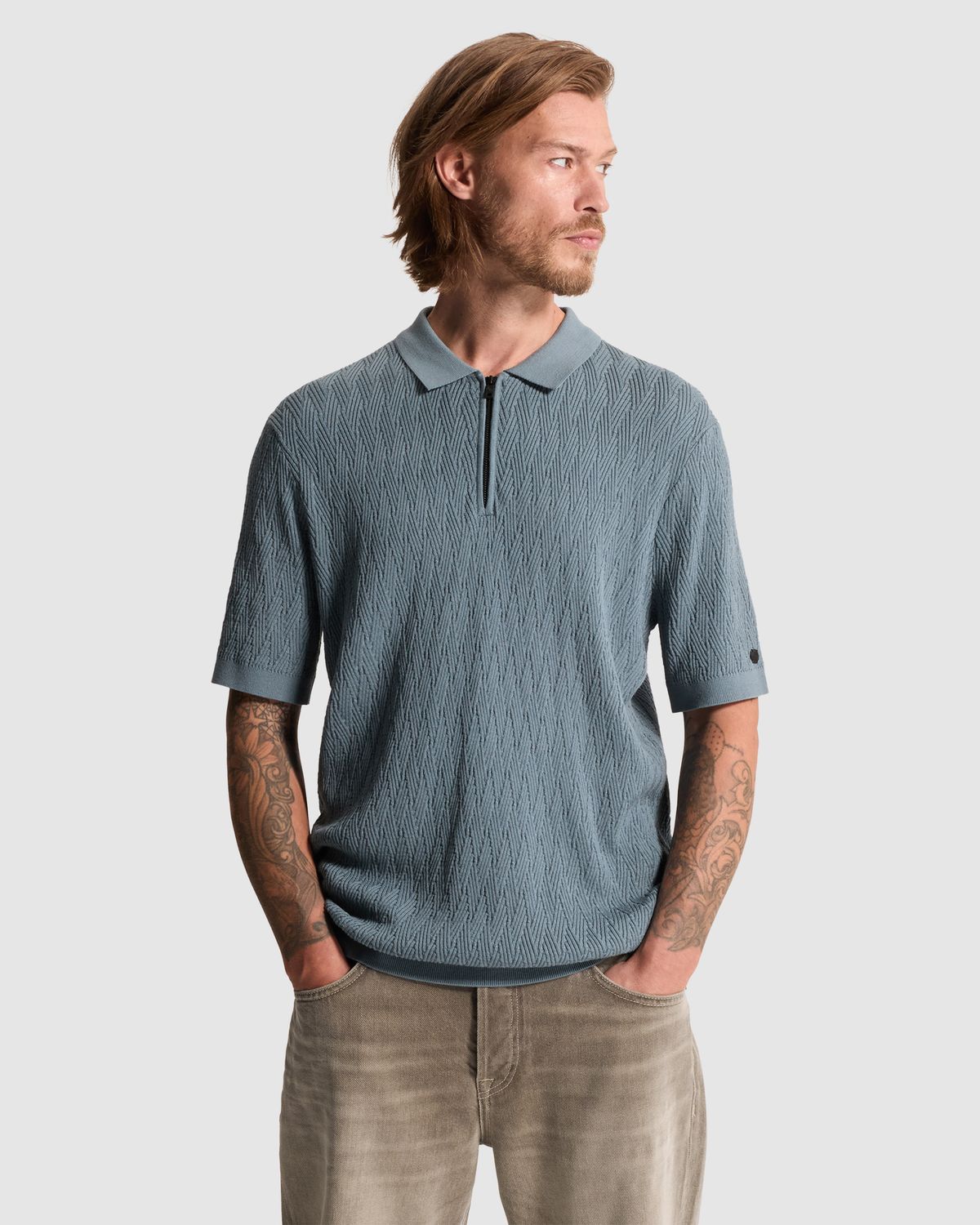 Cast Iron Polo van katoen/modal met rits