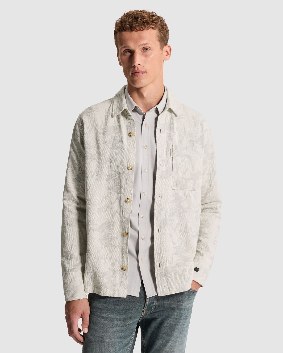 Cast Iron Long Overshirt met jacquardpatroon en knoopsluiting