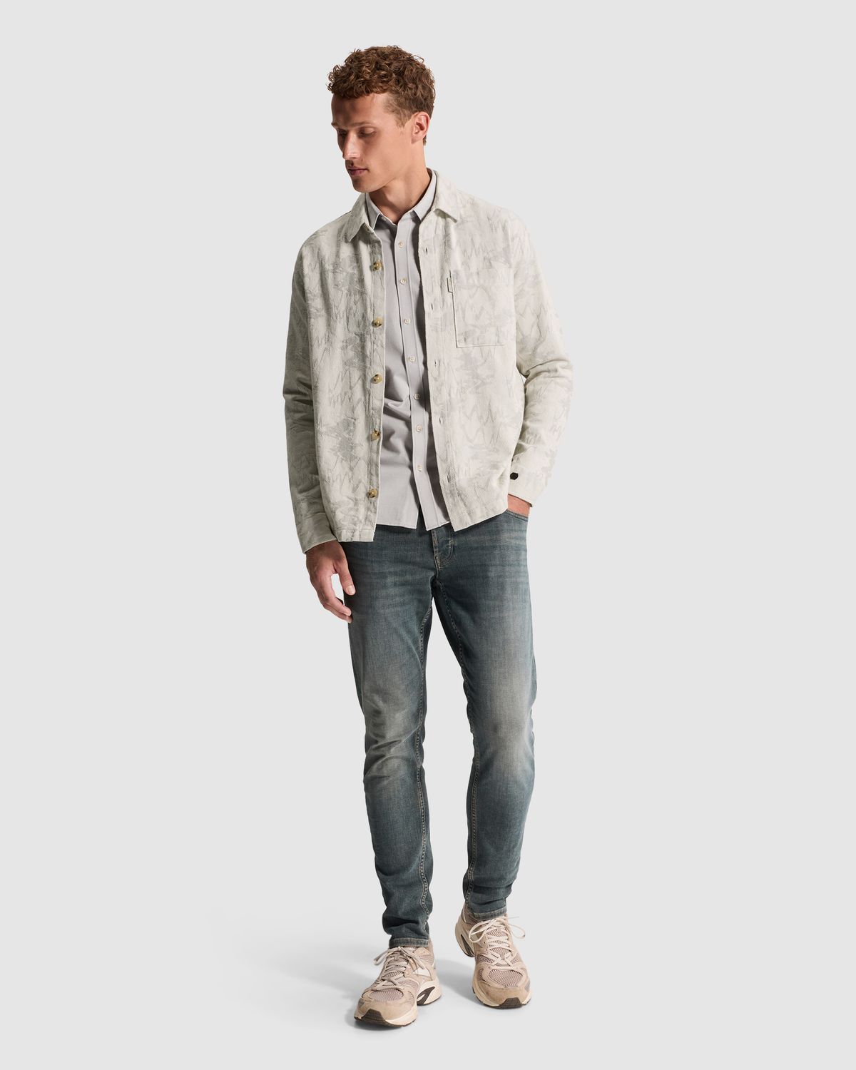 Cast Iron Long Overshirt met jacquardpatroon en knoopsluiting