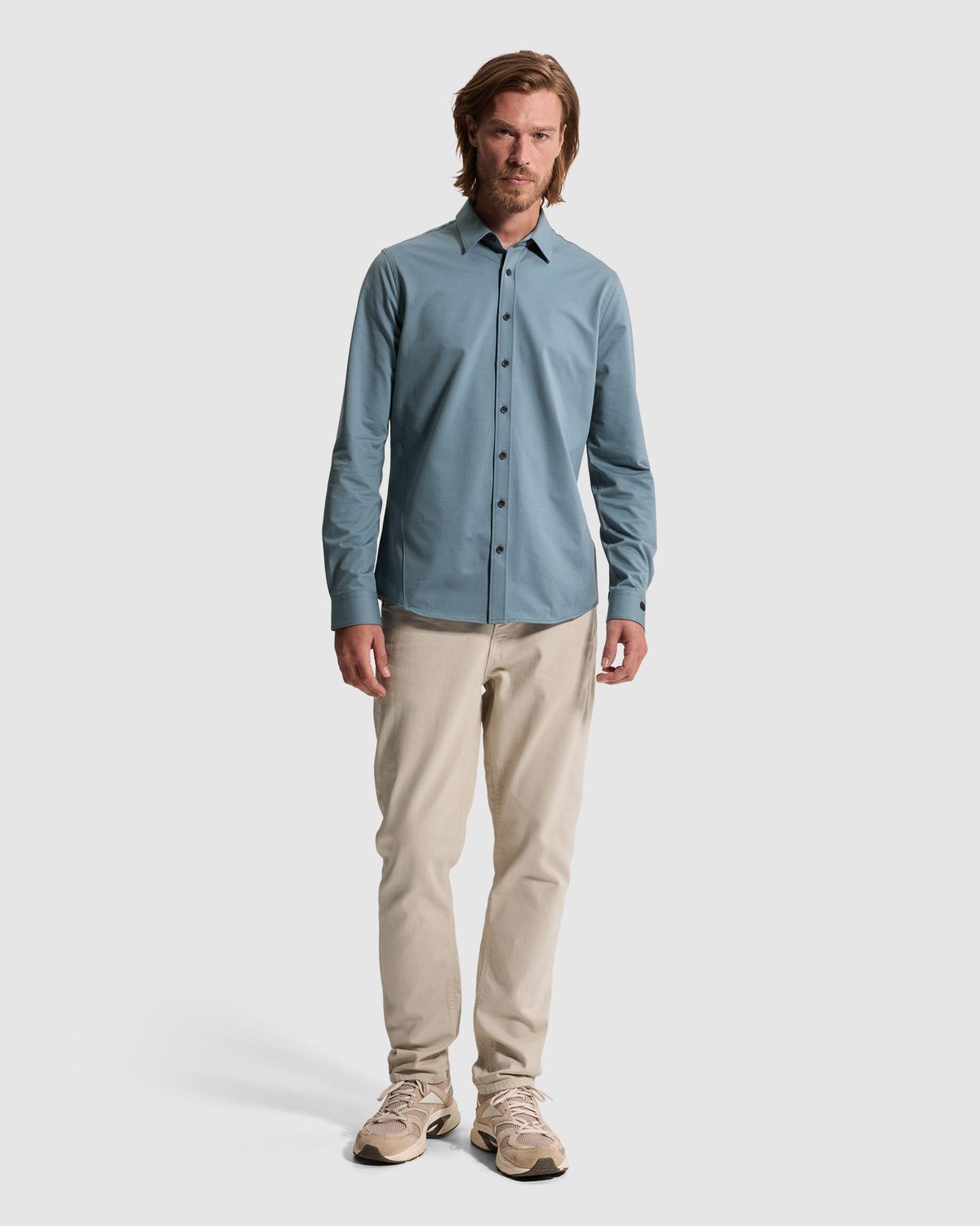 Cast Iron Overhemd van twill jersey met kentkraag