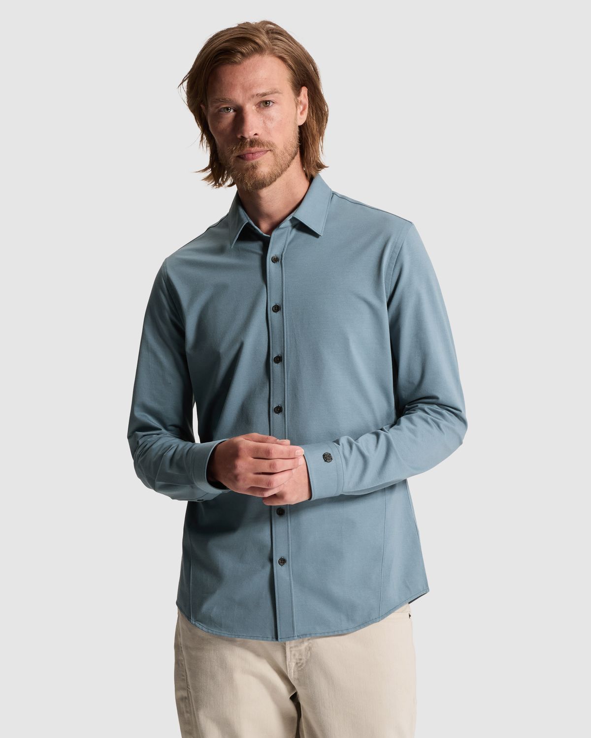 Cast Iron Overhemd van twill jersey met kentkraag