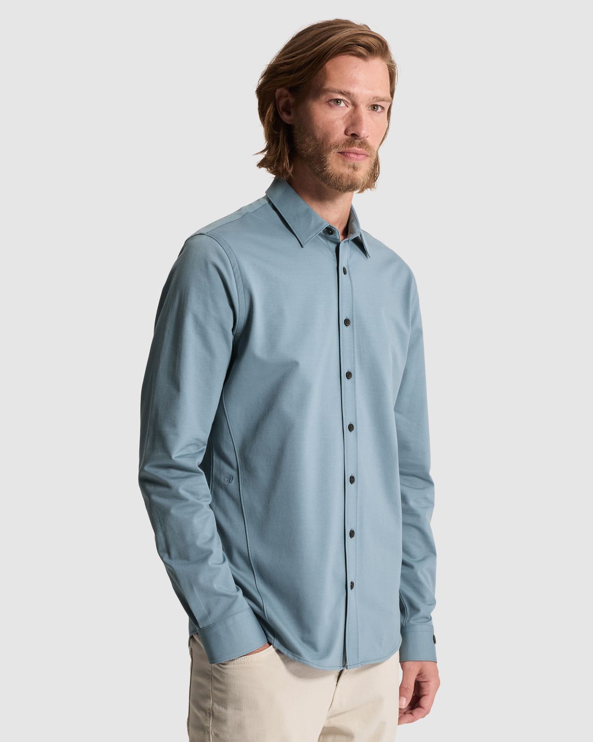 Cast Iron Overhemd van twill jersey met kentkraag