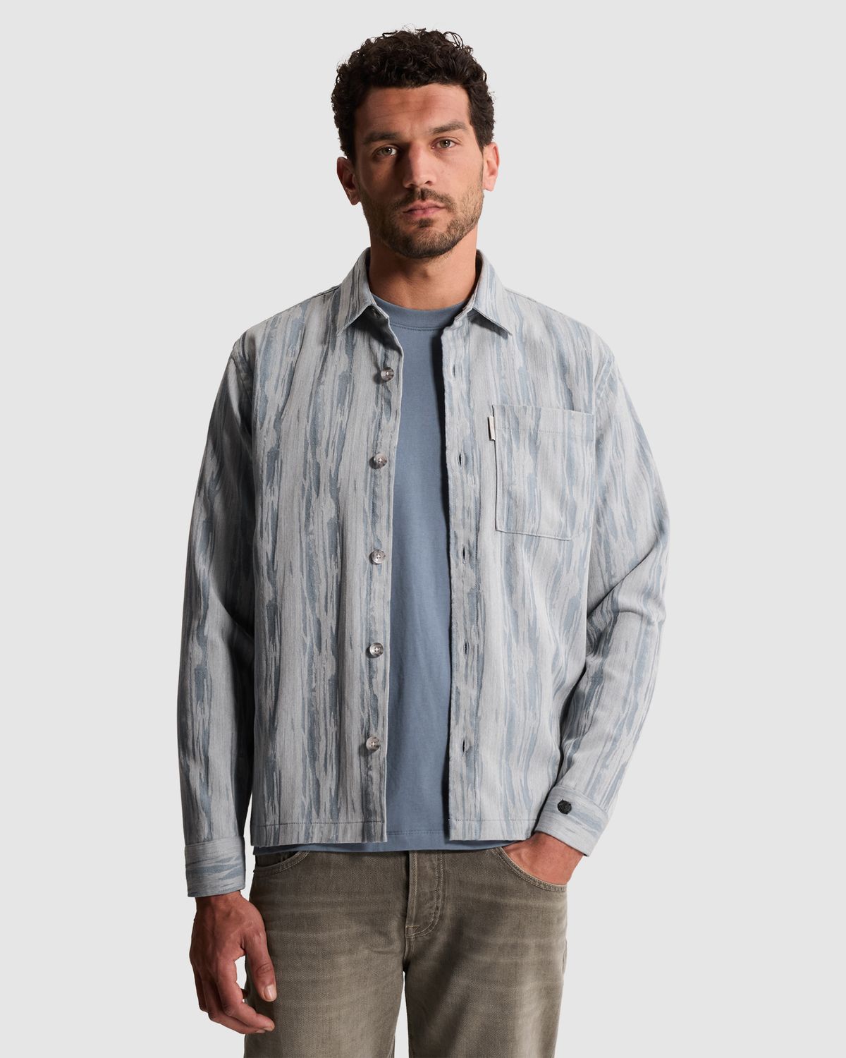 Cast Iron Overshirt met jacquardpatroon en borstzak