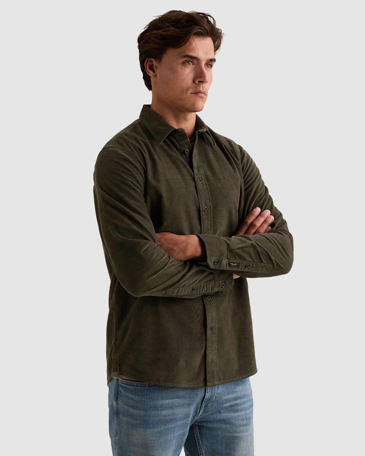 PME Legend Corduroy overhemd met borduursel op de borst