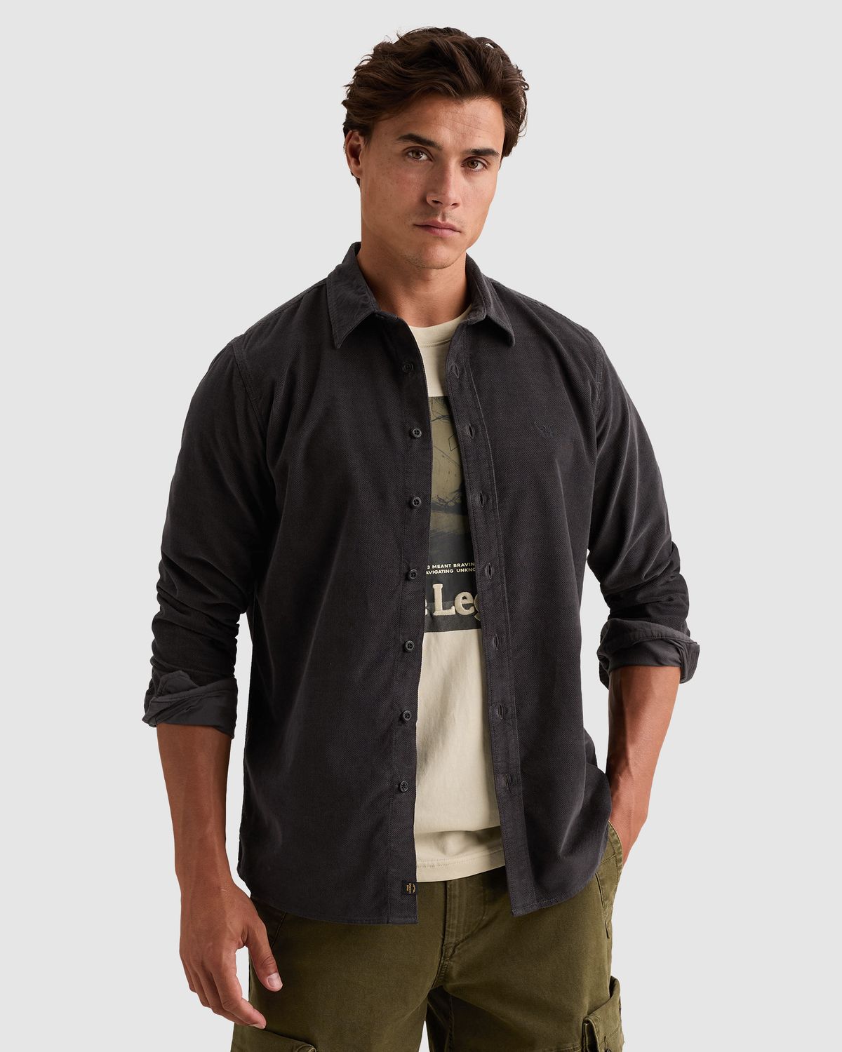 PME Legend Long sleeve shirt Fine Corduroy Obsidian PSI2609260
