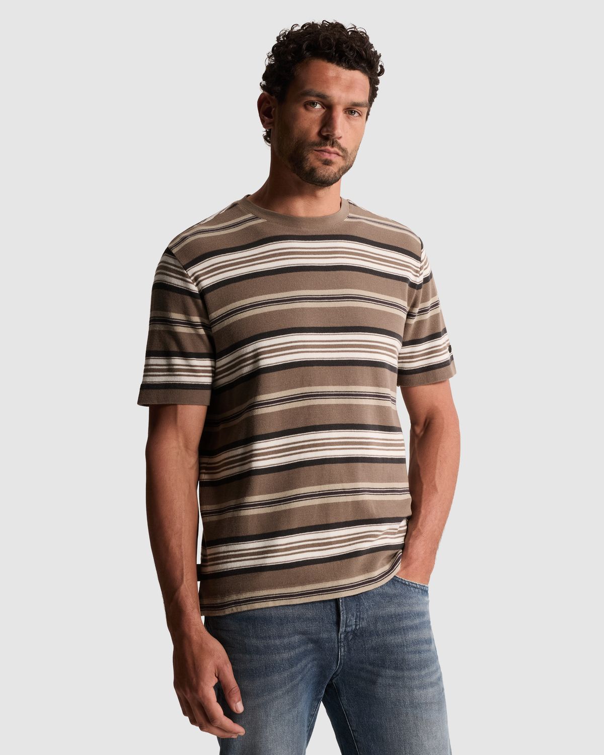 Cast Iron T-shirt met wafelstructuur en streeppatroon