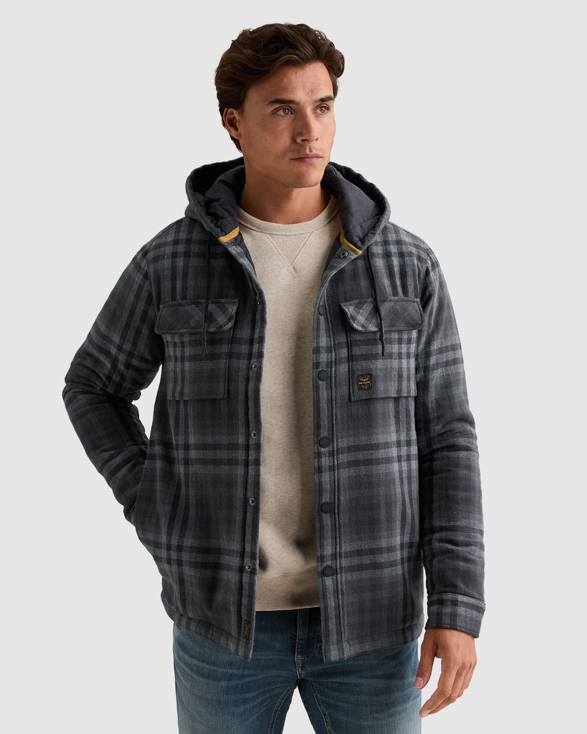 PME Legend Overshirt met ruitpatroon en gequilte capuchon