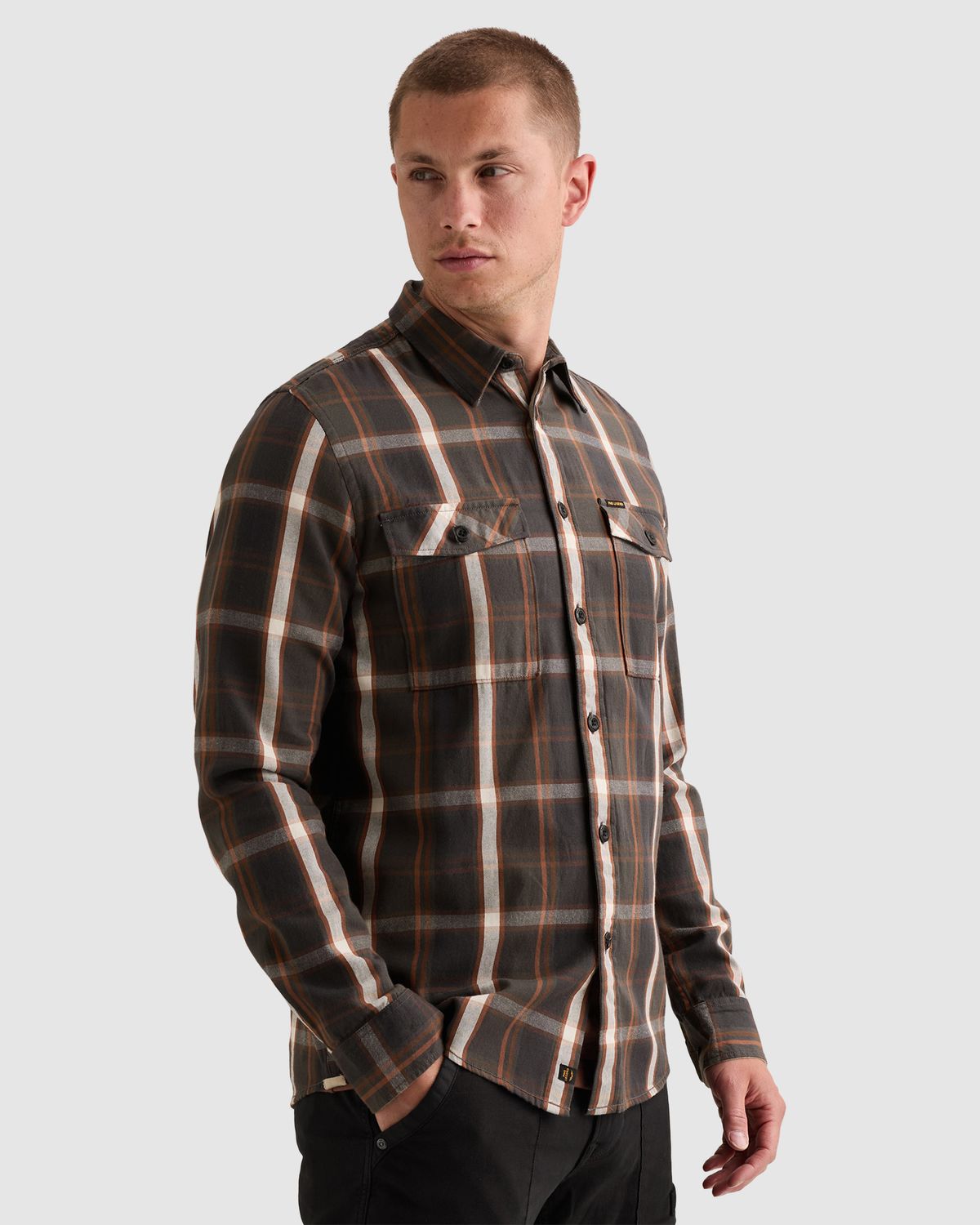 PME Legend Overhemd met lumberjack ruitpatroon en visgraatstructuur
