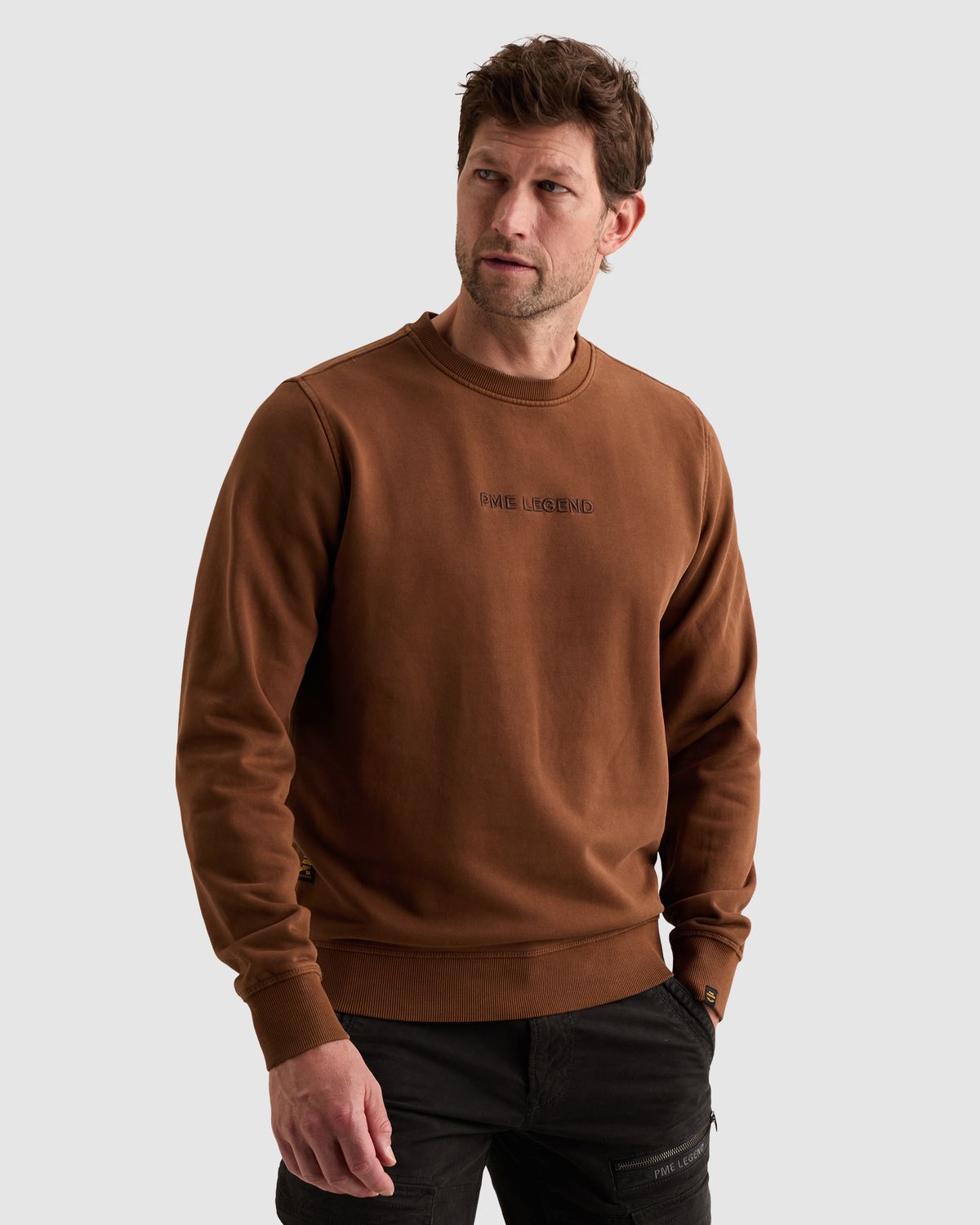 PME Legend Sweatshirt met garment-dye wassing en logo op de borst