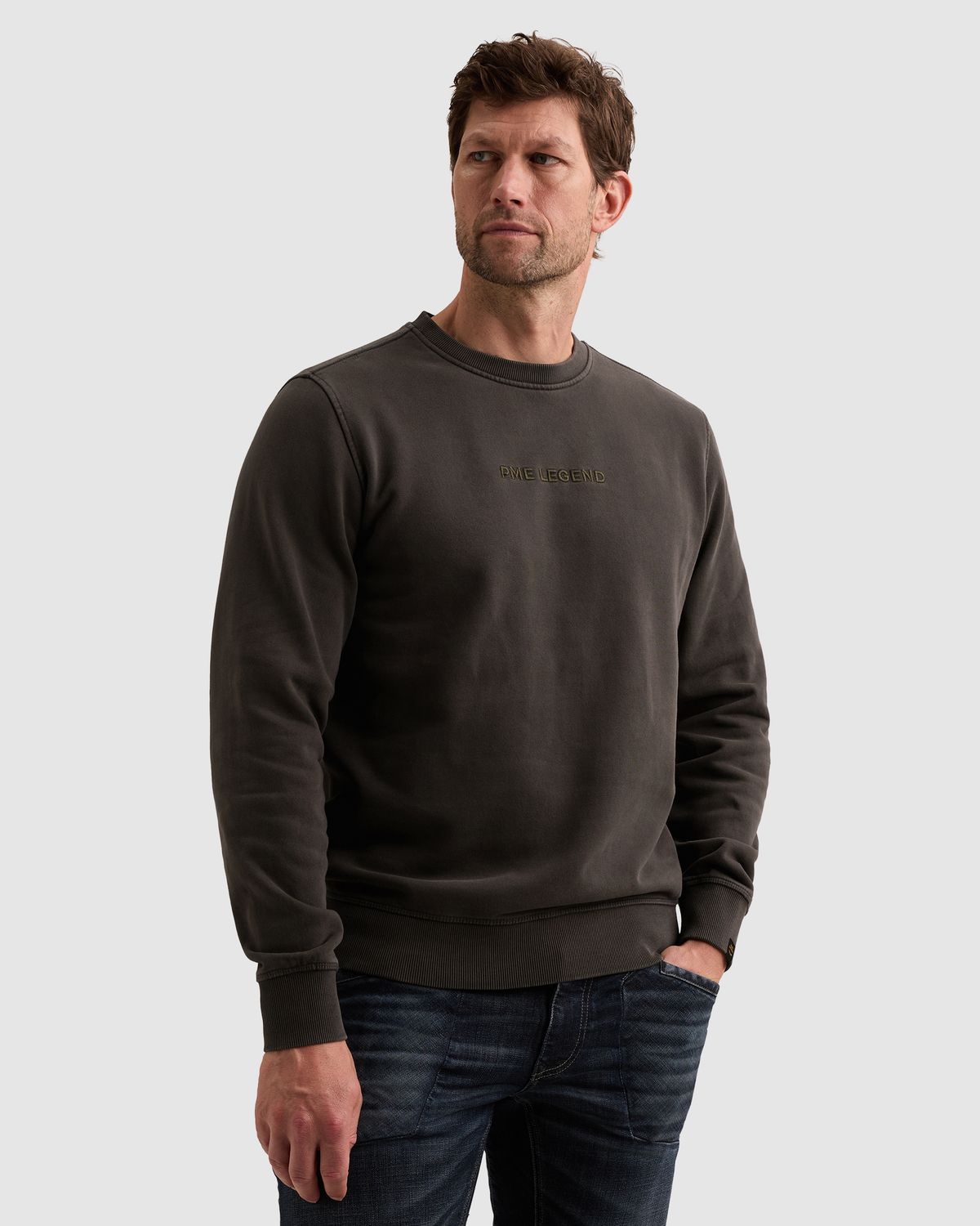 PME Legend Sweatshirt met garment-dye wassing en logo op de borst