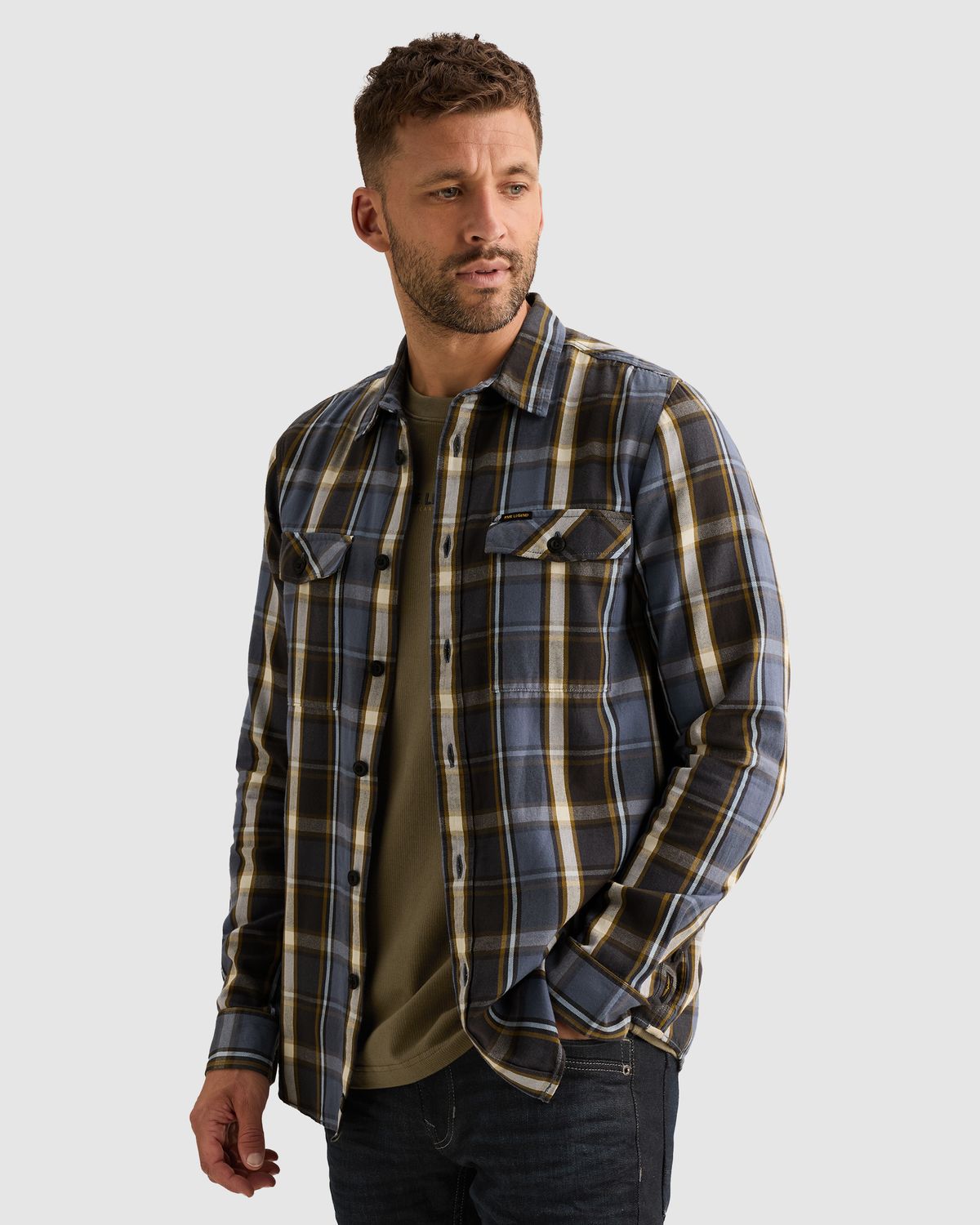 PME Legend Overhemd met lumberjack ruitpatroon en visgraatstructuur