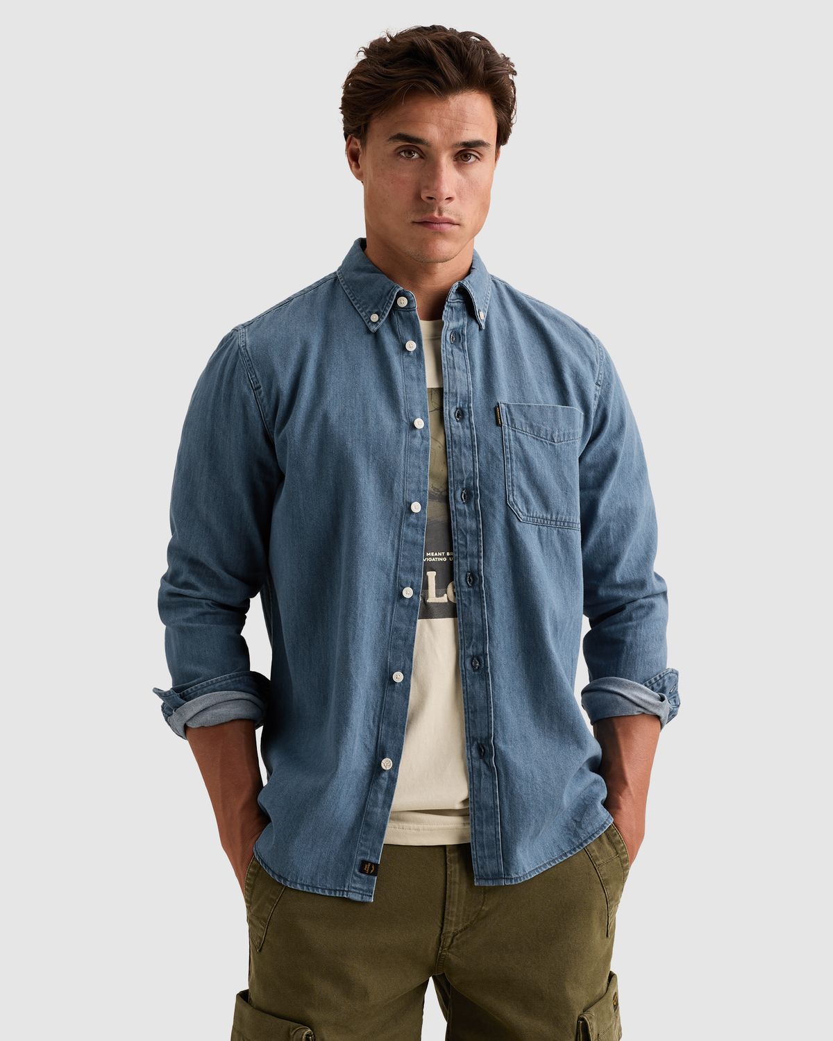 PME Legend Indigo denim overhemd met borstzak