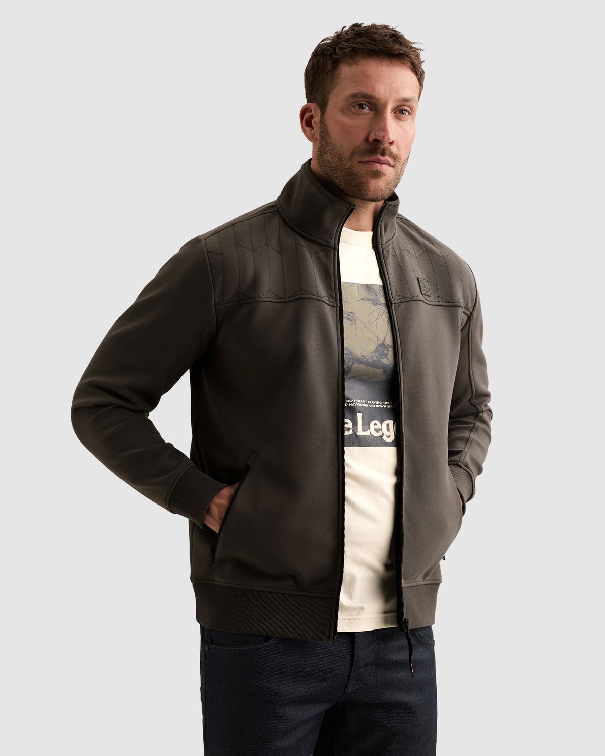 PME Legend Sweat jacket met ritssluiting en gequilt patroon