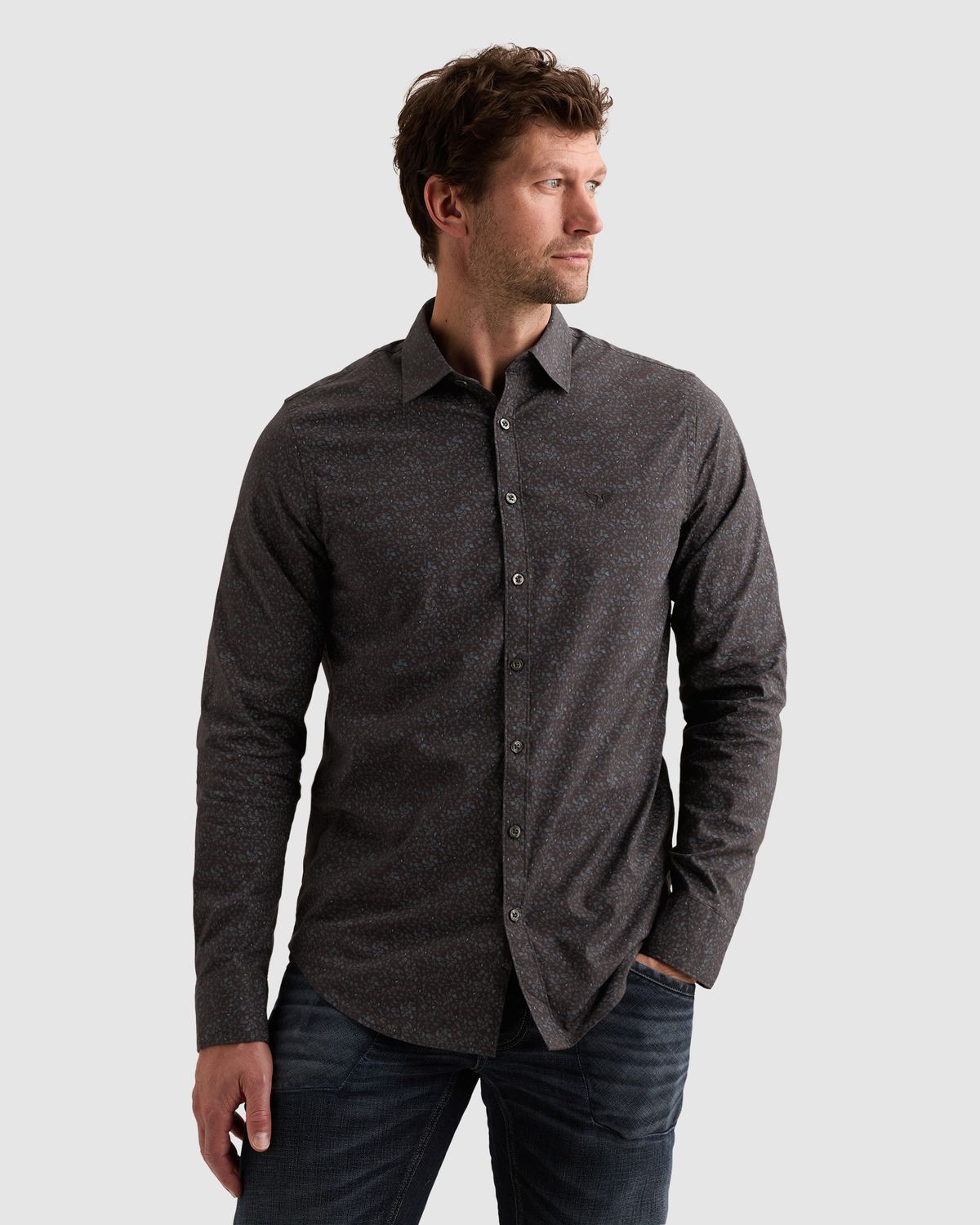 PME Legend Poplin overhemd met allover print en borduursel