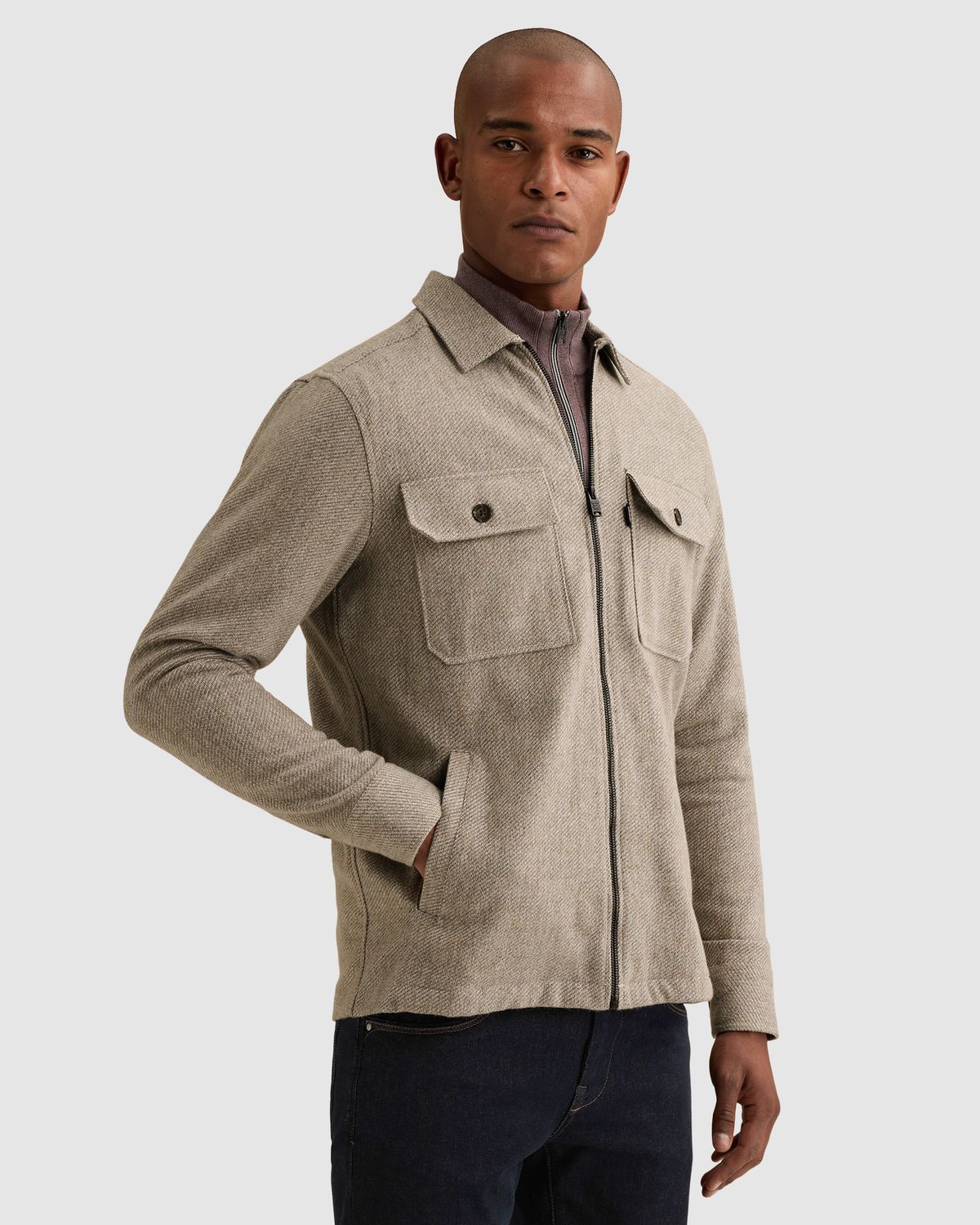 Vanguard Overshirt van brushed mouliné met ritssluiting