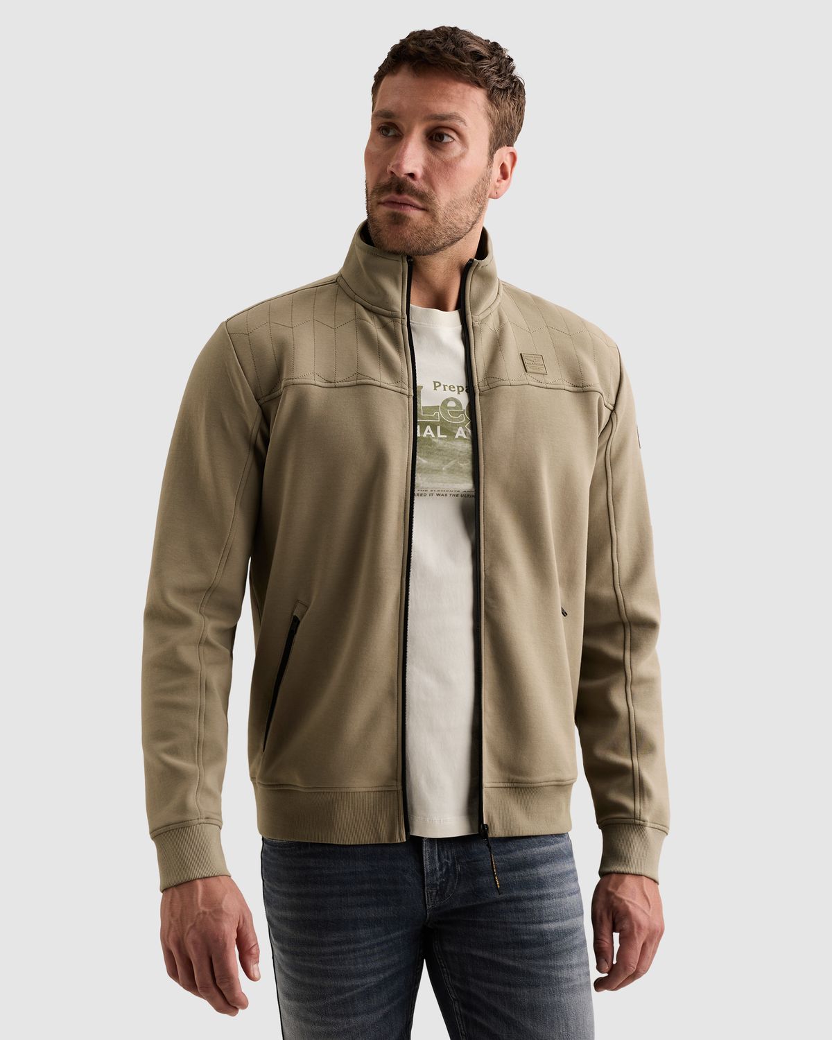 Sweat jacket met ritssluiting en doorgestikt patroon
