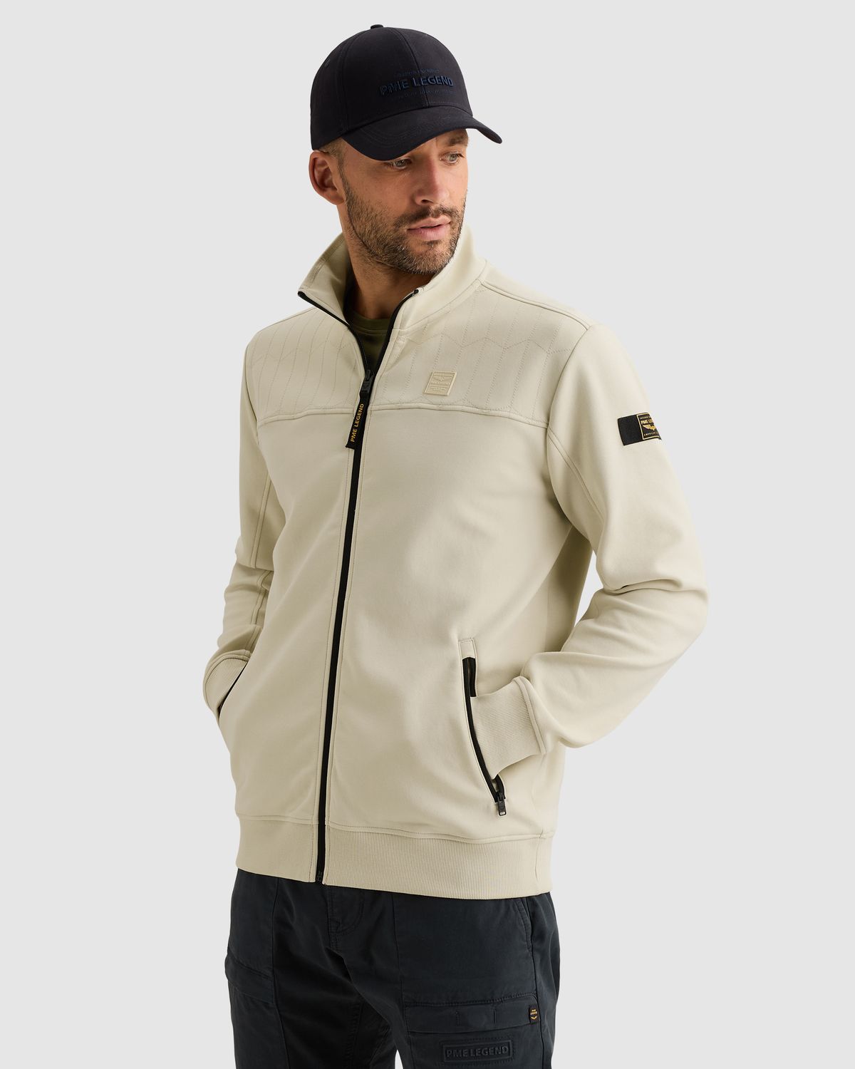 PME Legend Sweat jacket met ritssluiting en doorgestikt patroon