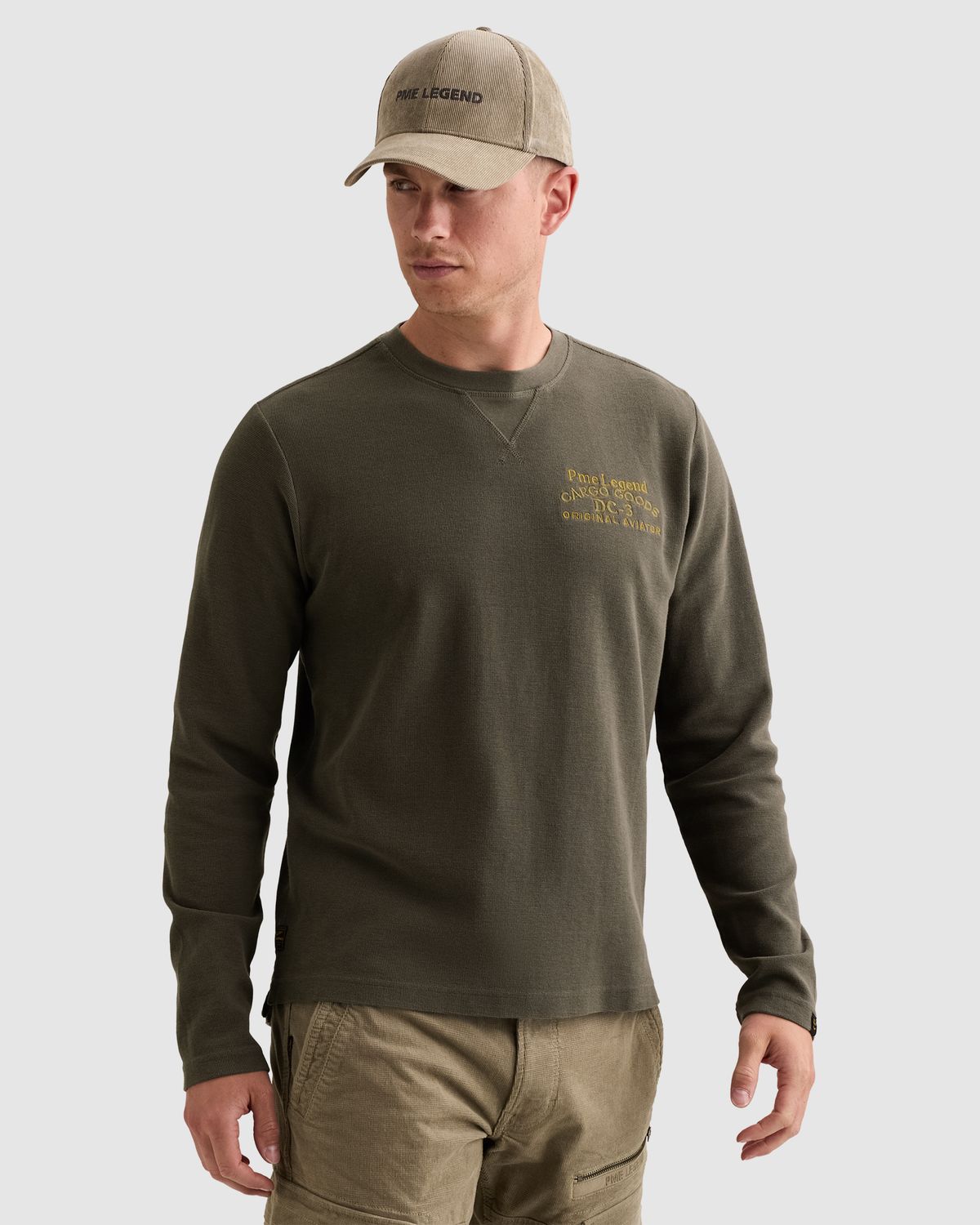 PME Legend T-shirt met lange mouwen en wafelstructuur
